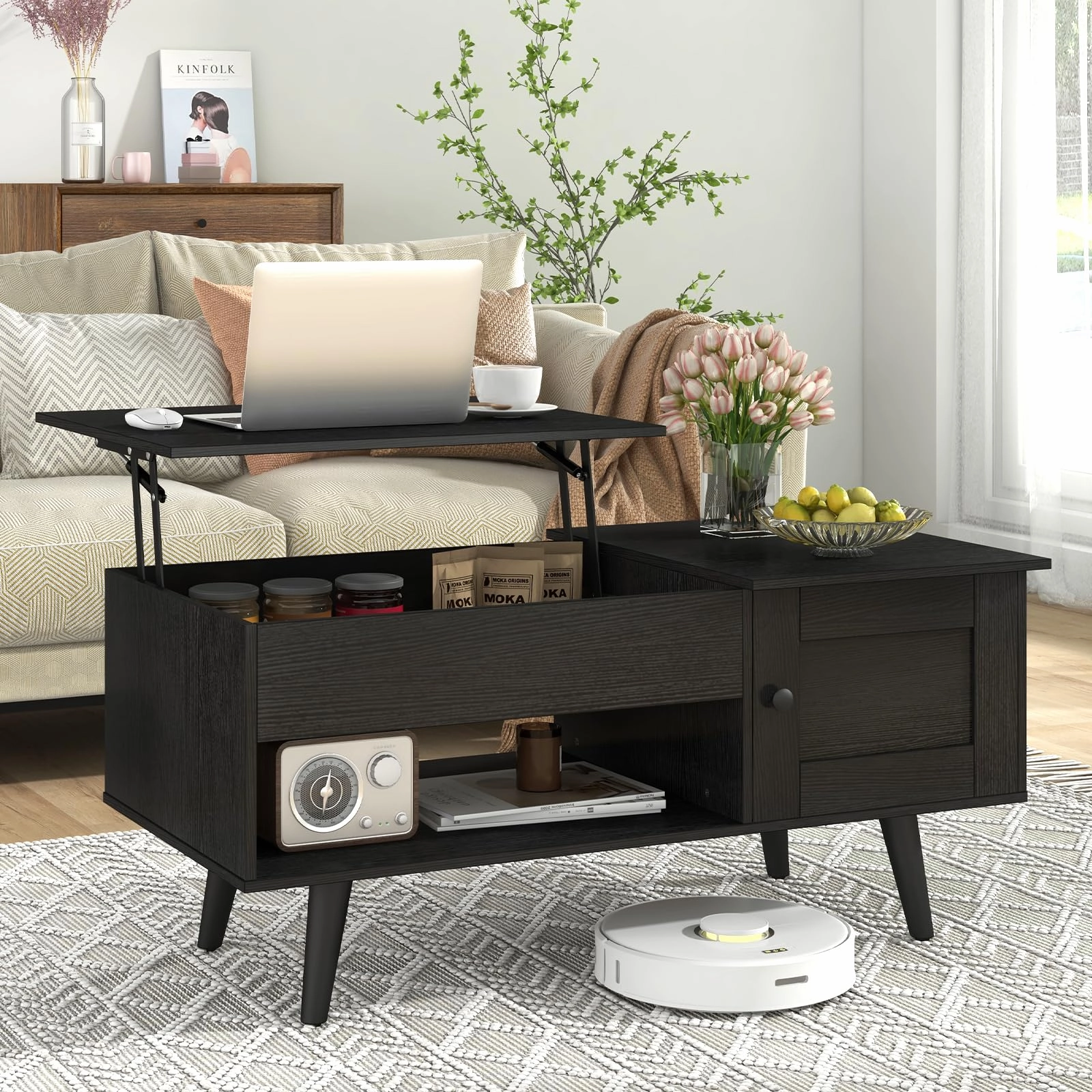 Giantex Lift Top Coffee Table, Modern Cocktail Table with Hidden Compartment, Open Shelf & Cabinet