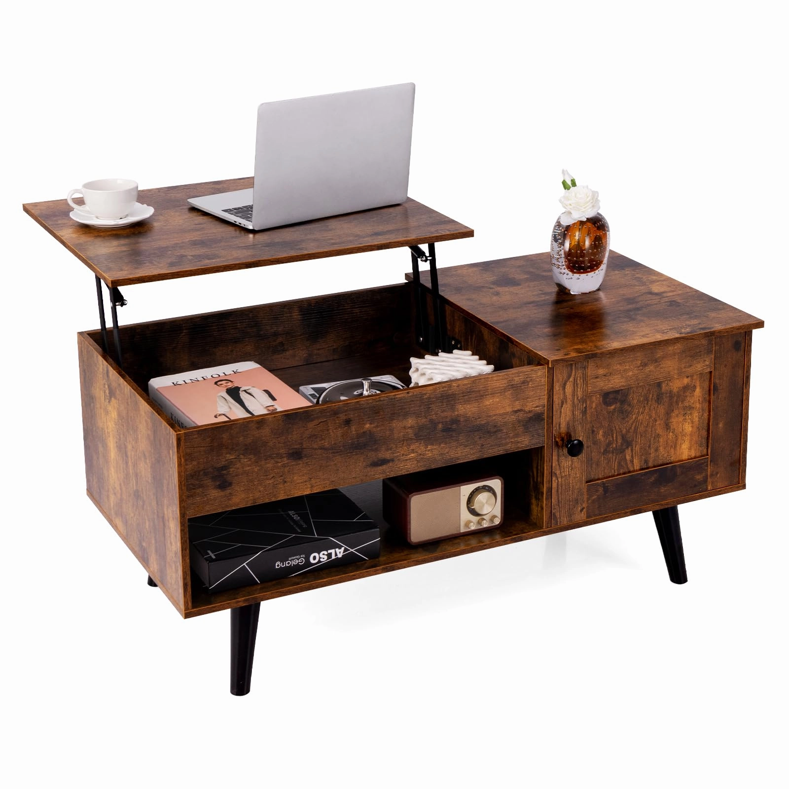 Giantex Lift Top Coffee Table, Modern Cocktail Table with Hidden Compartment, Open Shelf & Cabinet