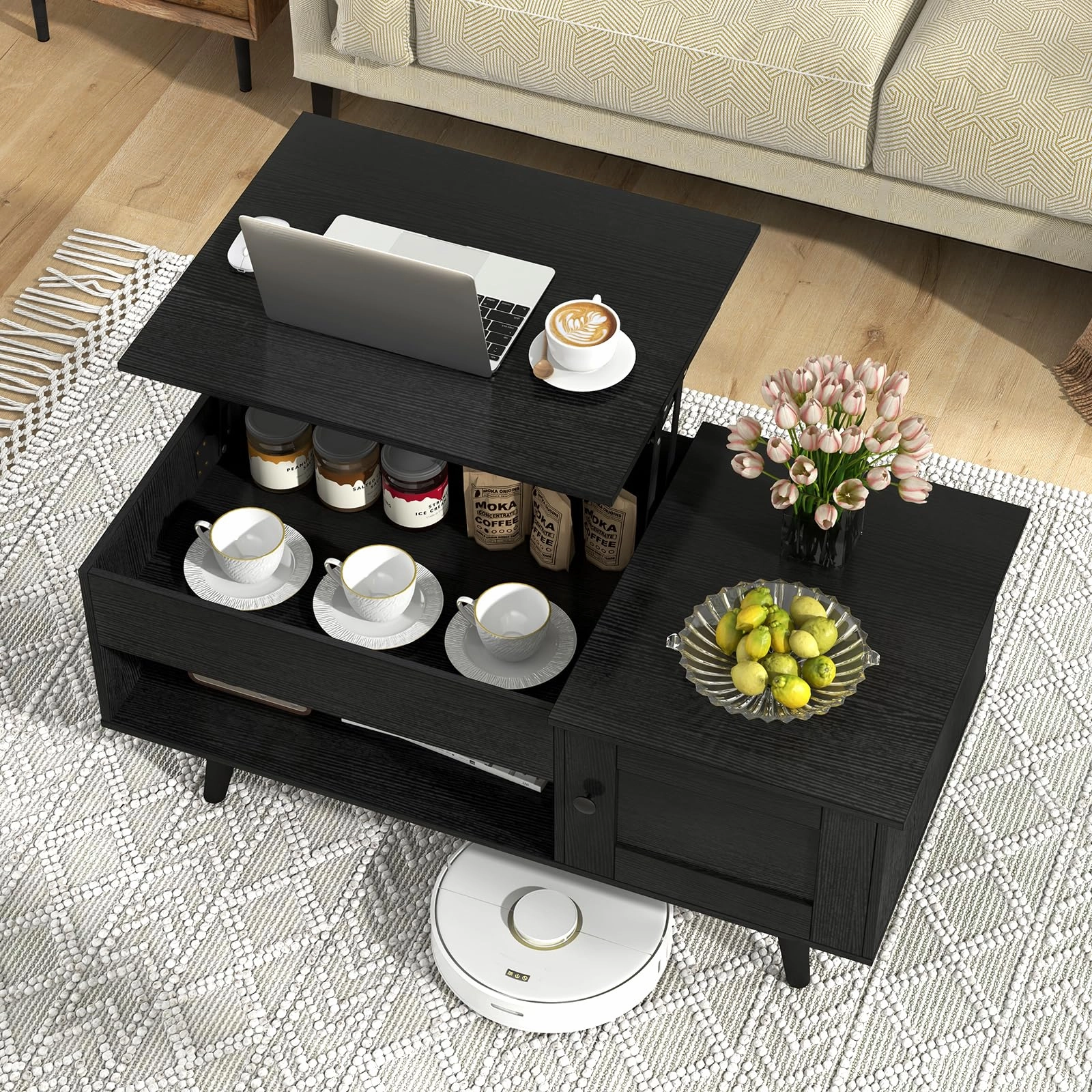 Giantex Lift Top Coffee Table, Modern Cocktail Table with Hidden Compartment, Open Shelf & Cabinet