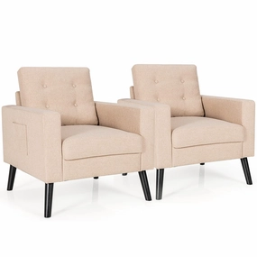Giantex Linen Fabric Armchairs with Side Pockets and Wood Legs, Set of 2 sectional sofa, corner couch