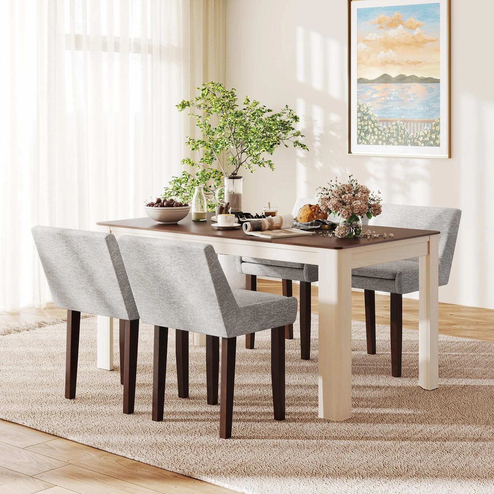 Giantex Linen Upholstered Accent Chairs w/Mid Back & Cushioned Seat