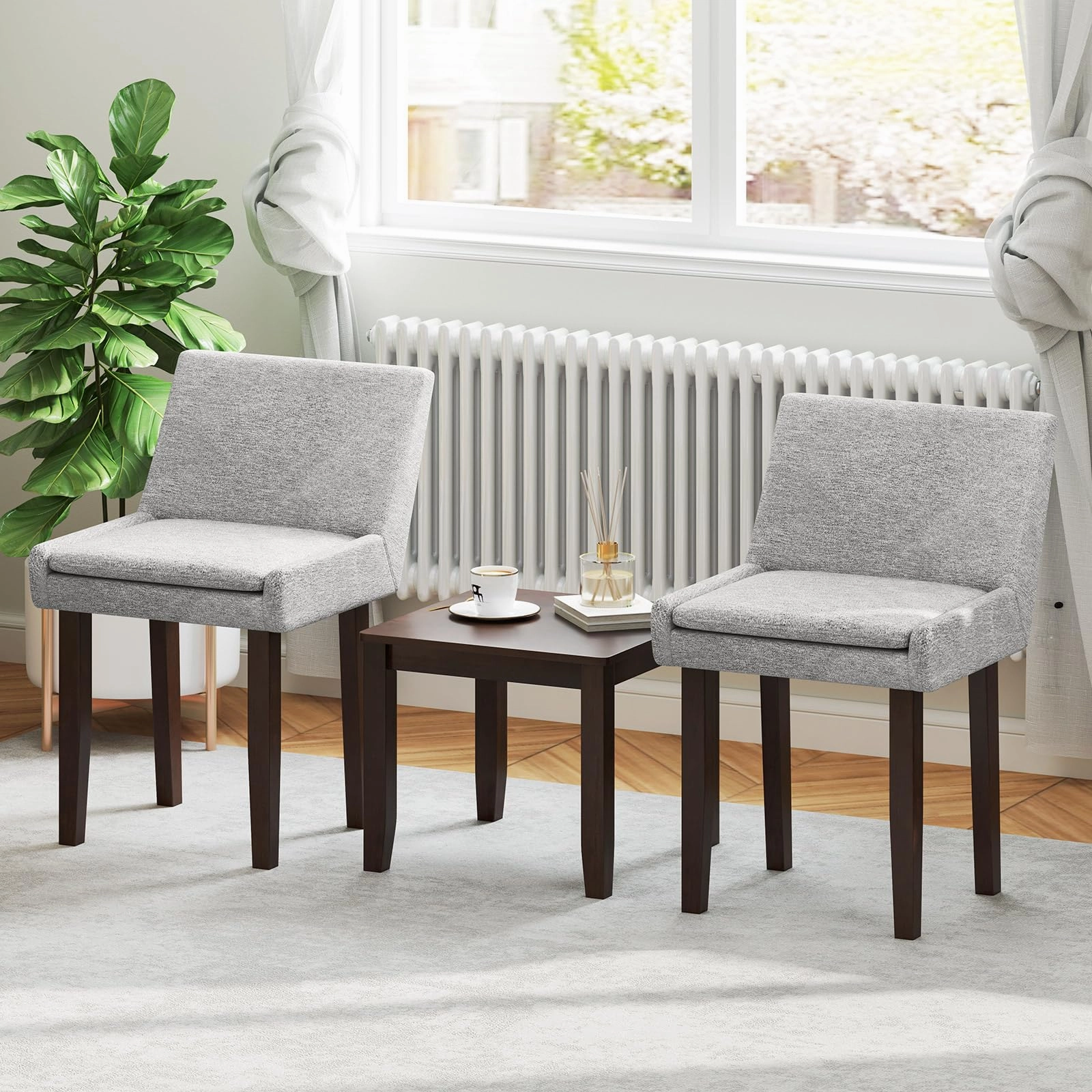Giantex Linen Upholstered Accent Chairs w/Mid Back & Cushioned Seat