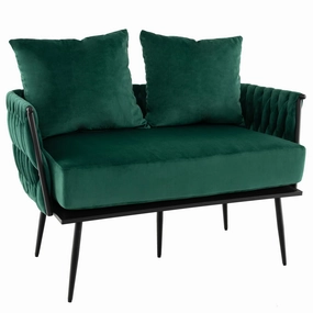 Giantex Loveseat Sofa, Upholstered 2 Seat Sofa Couch with Dutch Velvet, Woven Back and Arms, 2 Pillows sectional sofa, corner couch
