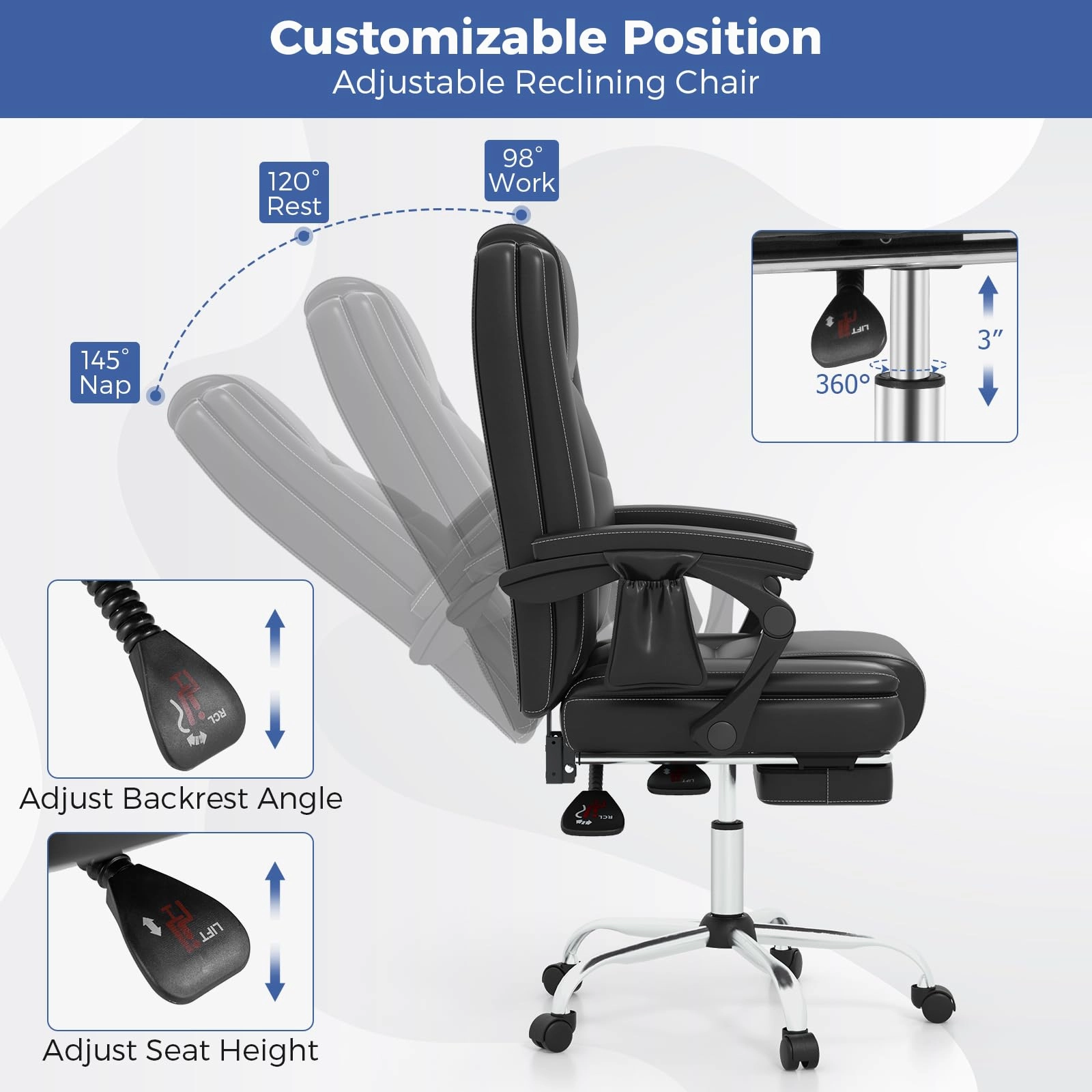 Giantex Massage Adjustable Executive Chair - 400 LBS Big and Tall Office Chair with Linkage Armrests