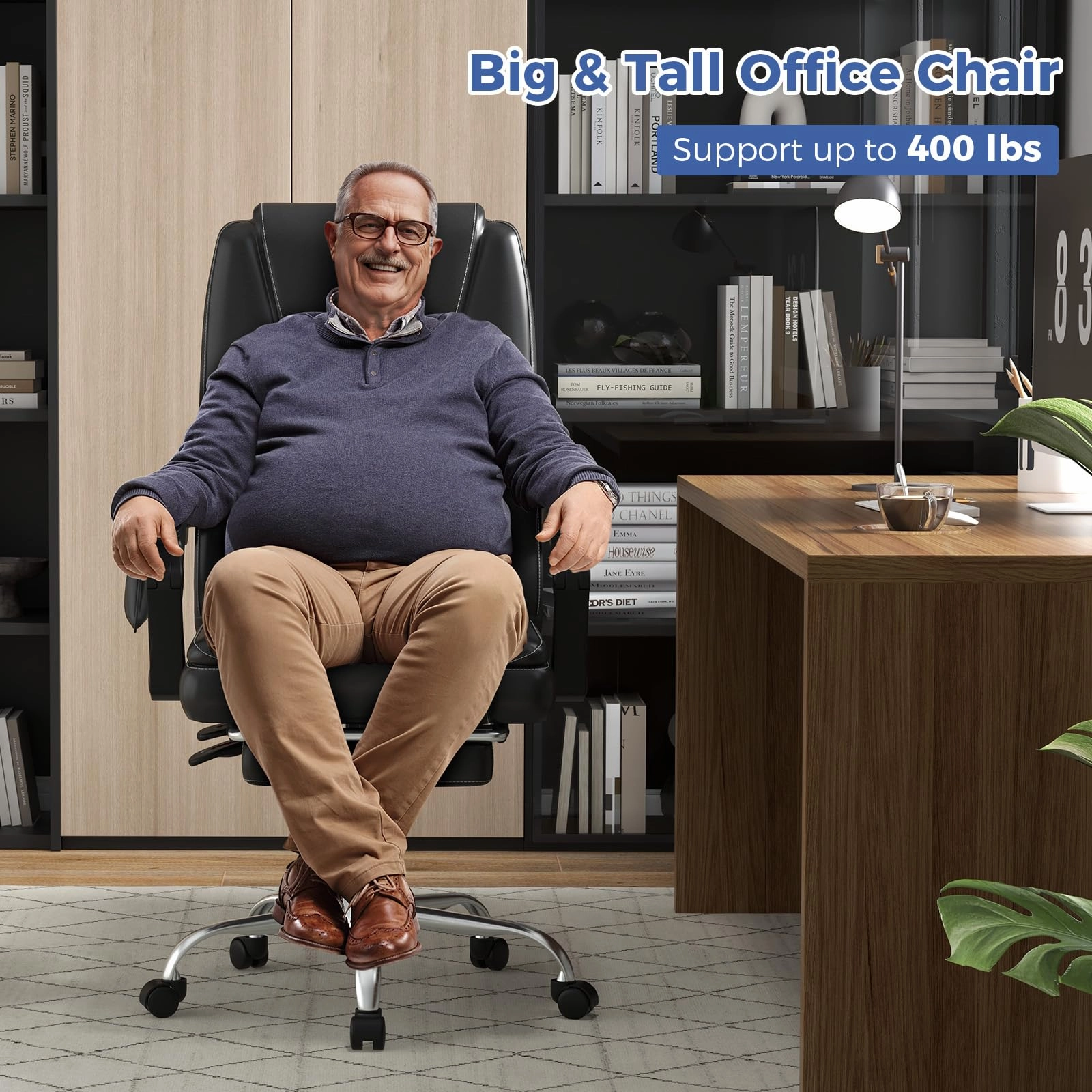 Giantex Massage Adjustable Executive Chair - 400 LBS Big and Tall Office Chair with Linkage Armrests