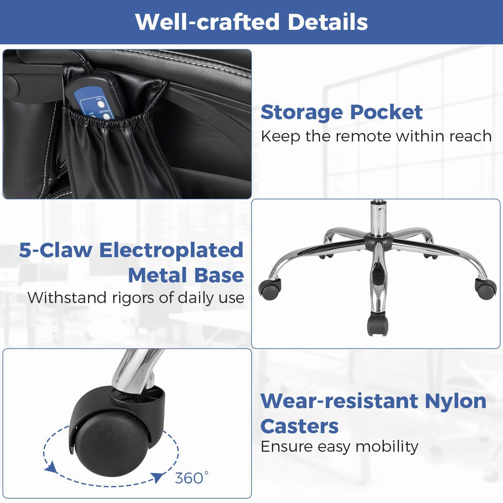 Giantex Massage Adjustable Executive Chair - 400 LBS Big and Tall Office Chair with Linkage Armrests