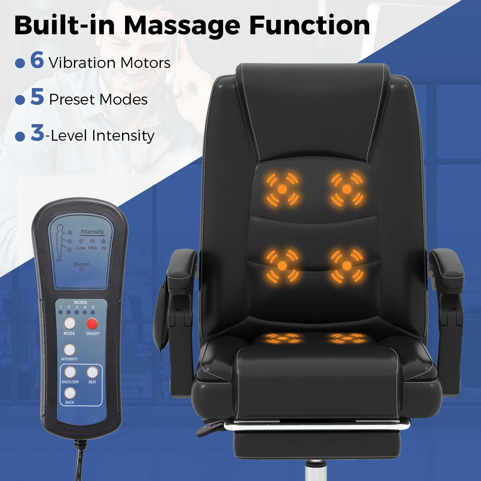 Giantex Massage Adjustable Executive Chair - 400 LBS Big and Tall Office Chair with Linkage Armrests