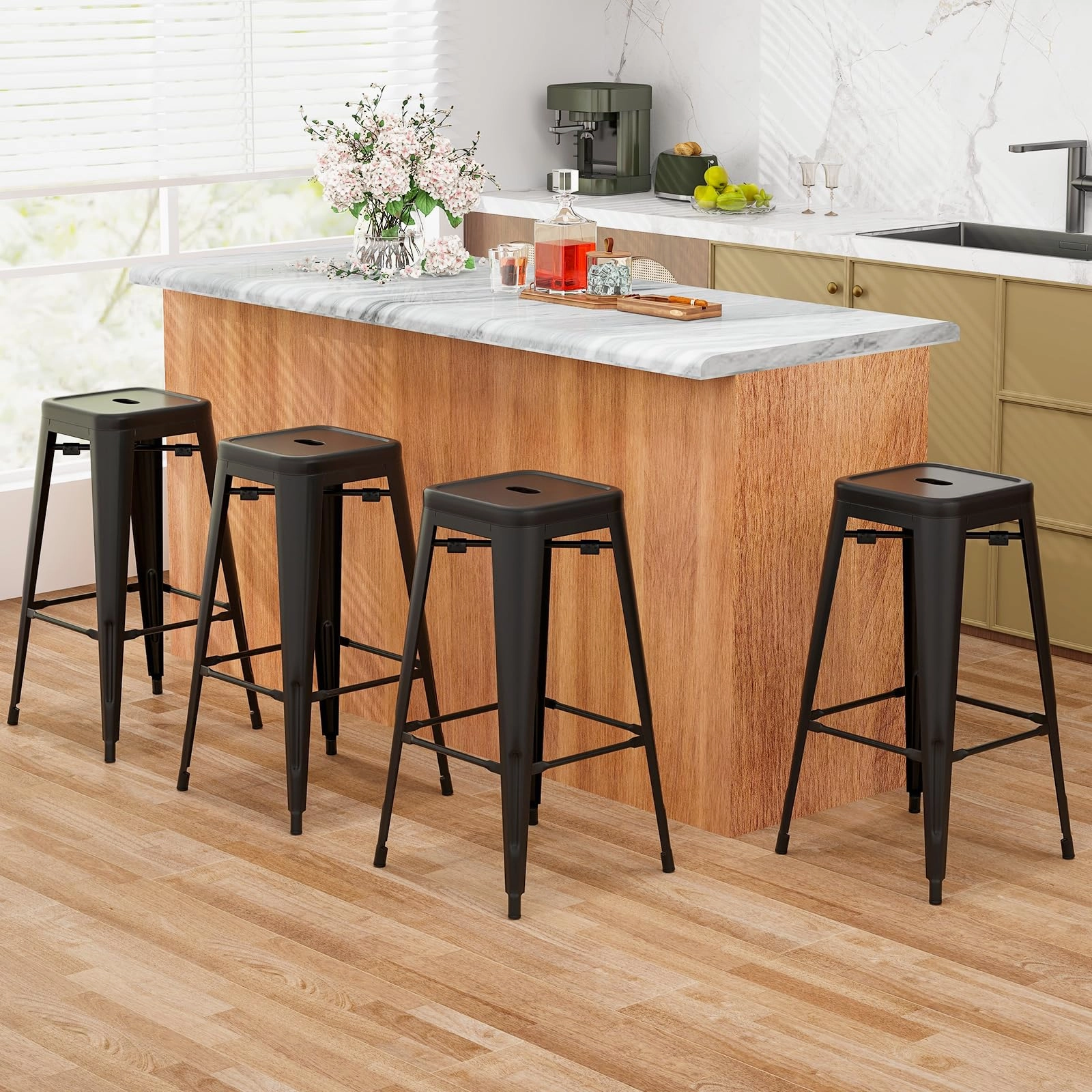 Giantex Metal Backless Bar Stools Set of 4, 30" Bar Height Modern Industrial Barstools w/Cut-out Handle