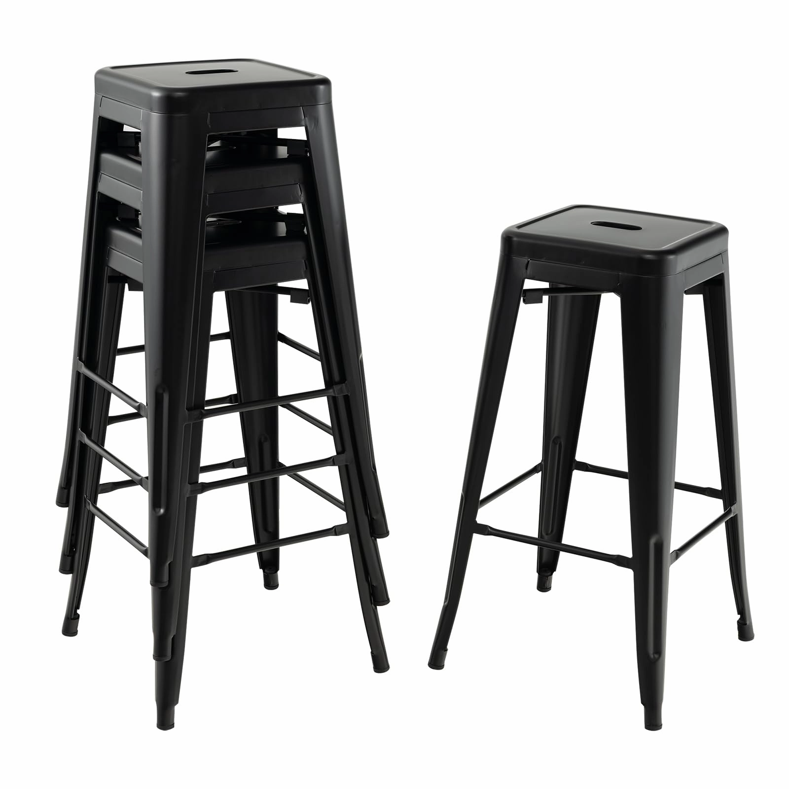 Giantex Metal Backless Bar Stools Set of 4, 30" Bar Height Modern Industrial Barstools w/Cut-out Handle kitchen towel, placemats