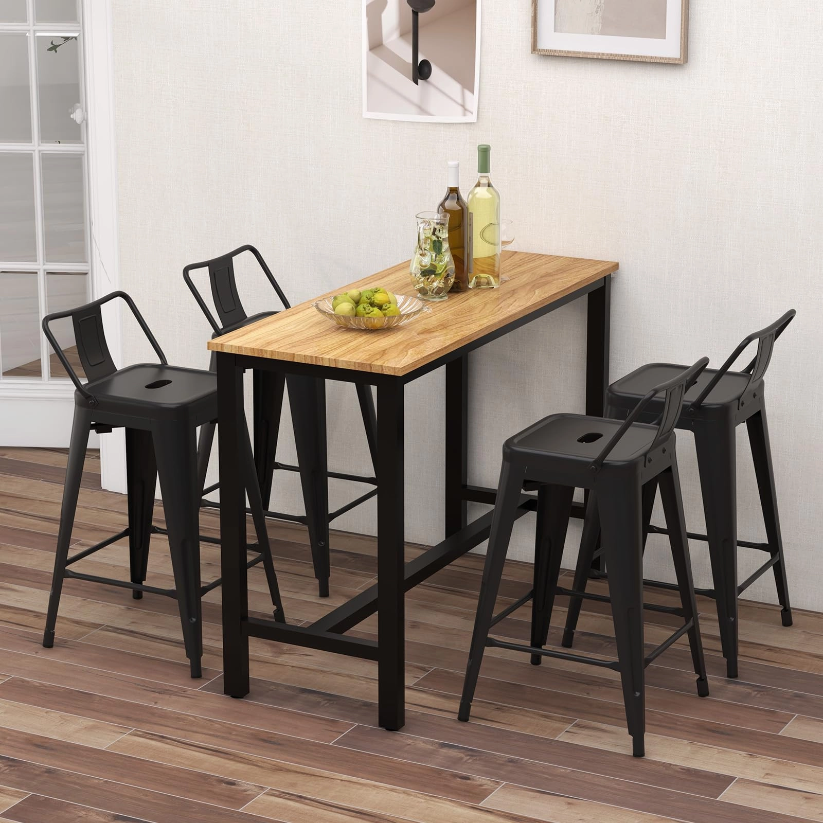 Giantex Metal Bar Stools Set of 4, 24" Counter Height Modern Industrial Barstools w/Removable Bucket Back & Footrest