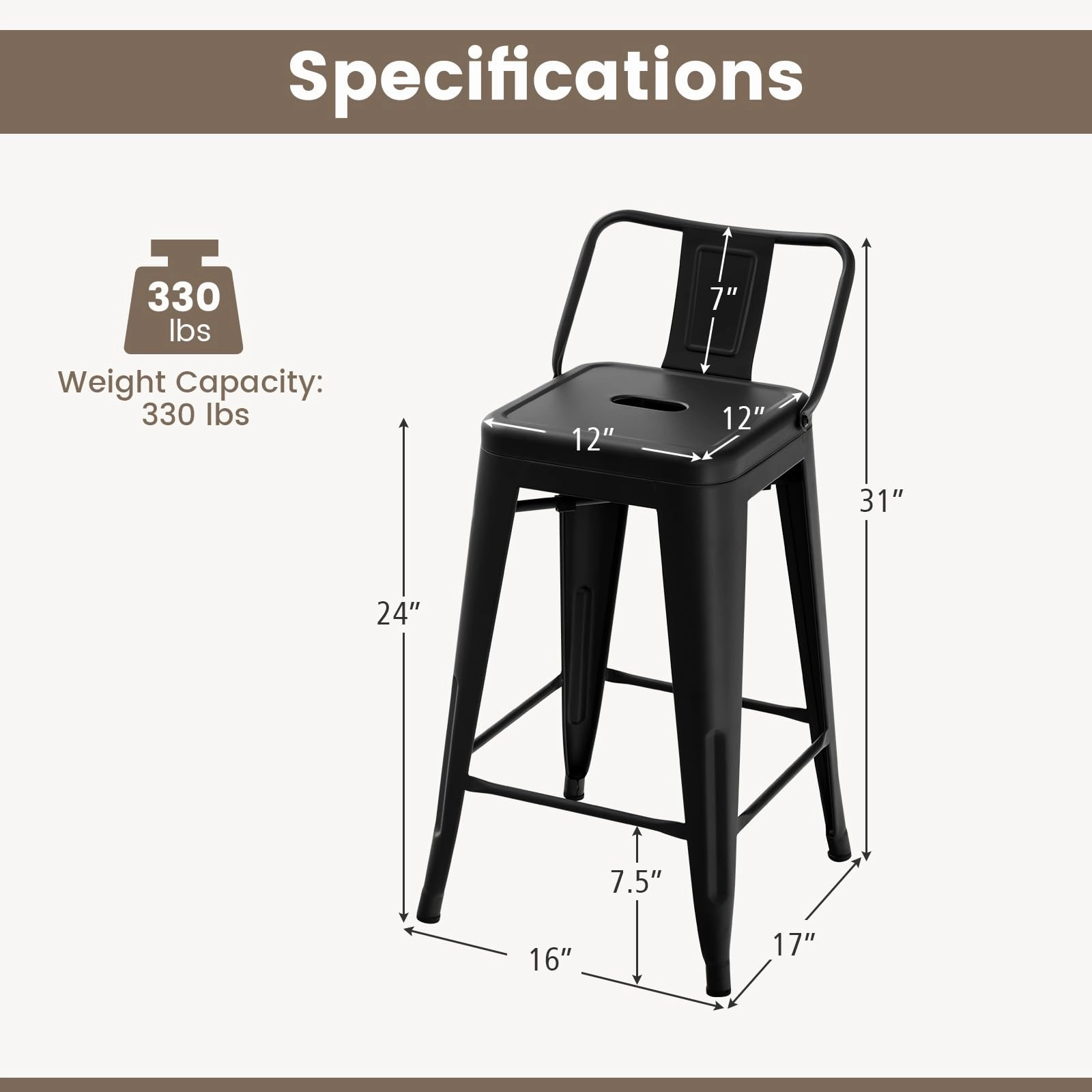 Giantex Metal Bar Stools Set of 4, 24" Counter Height Modern Industrial Barstools w/Removable Bucket Back & Footrest