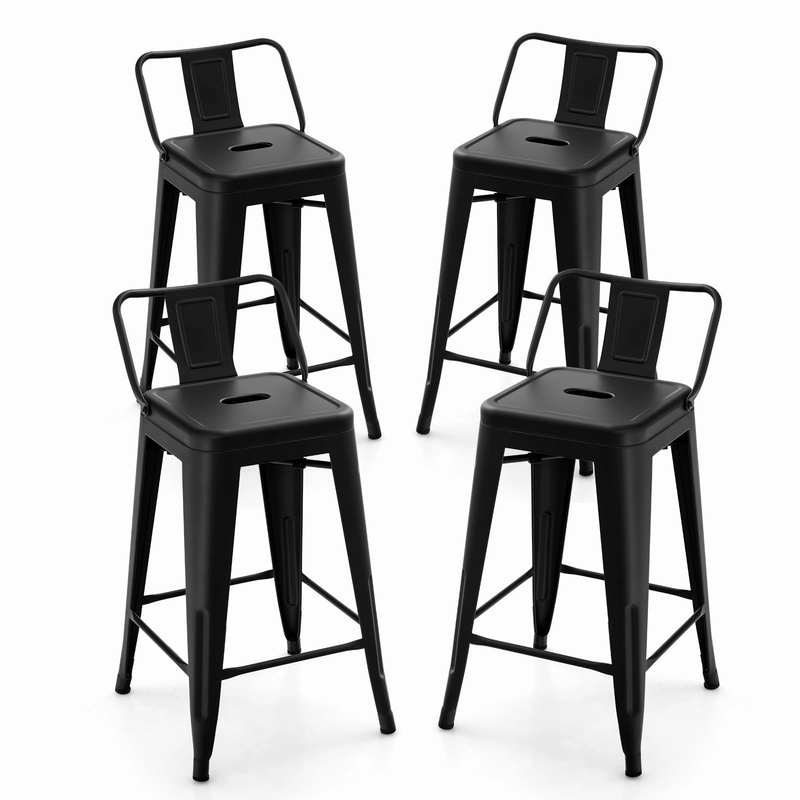 Giantex Metal Bar Stools Set of 4, 24" Counter Height Modern Industrial Barstools w/Removable Bucket Back & Footrest kitchen towel, placemats