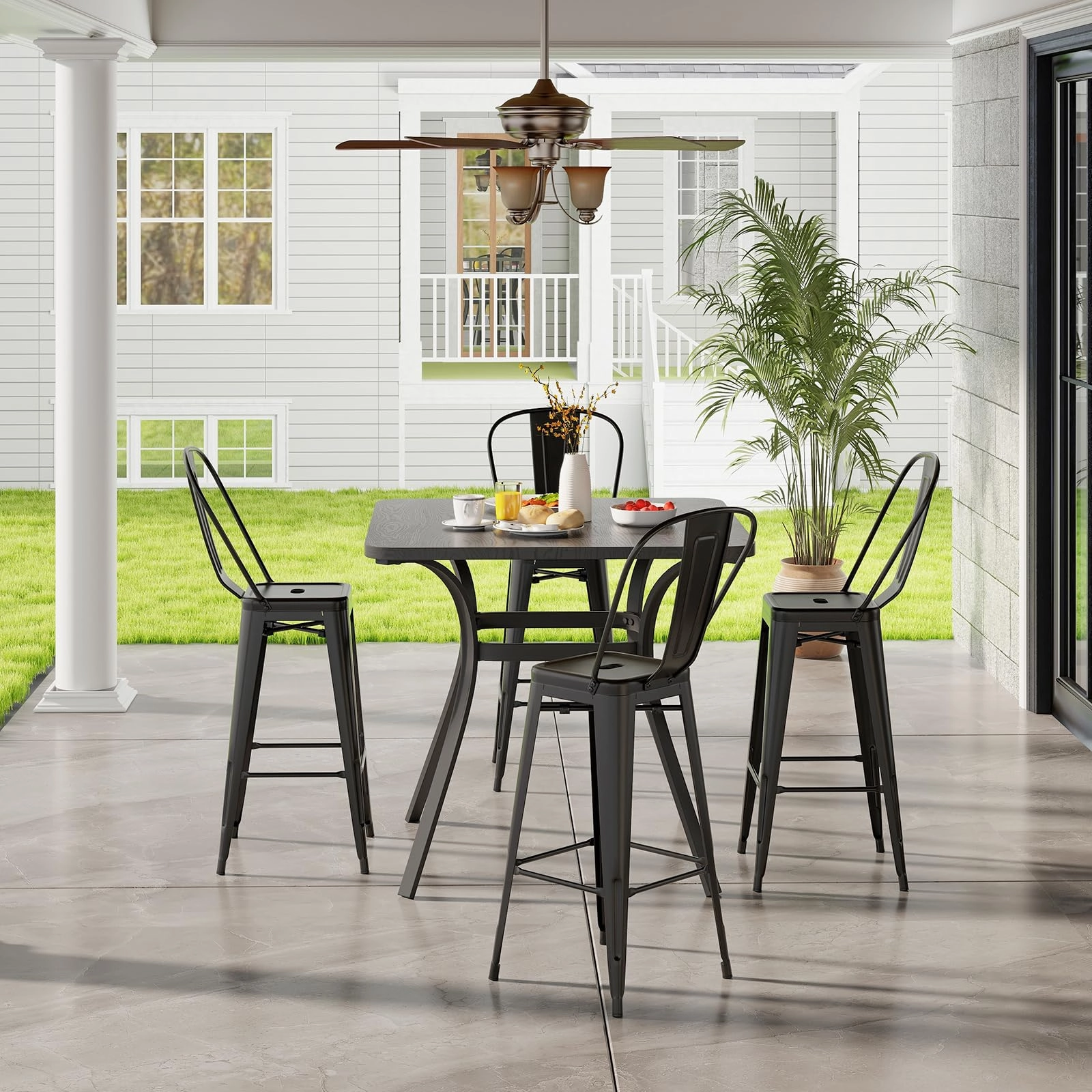Giantex Metal Bar Stools Set of 4, 30" High Back Bar Height Chairs w/Footrest & Removable Backrest