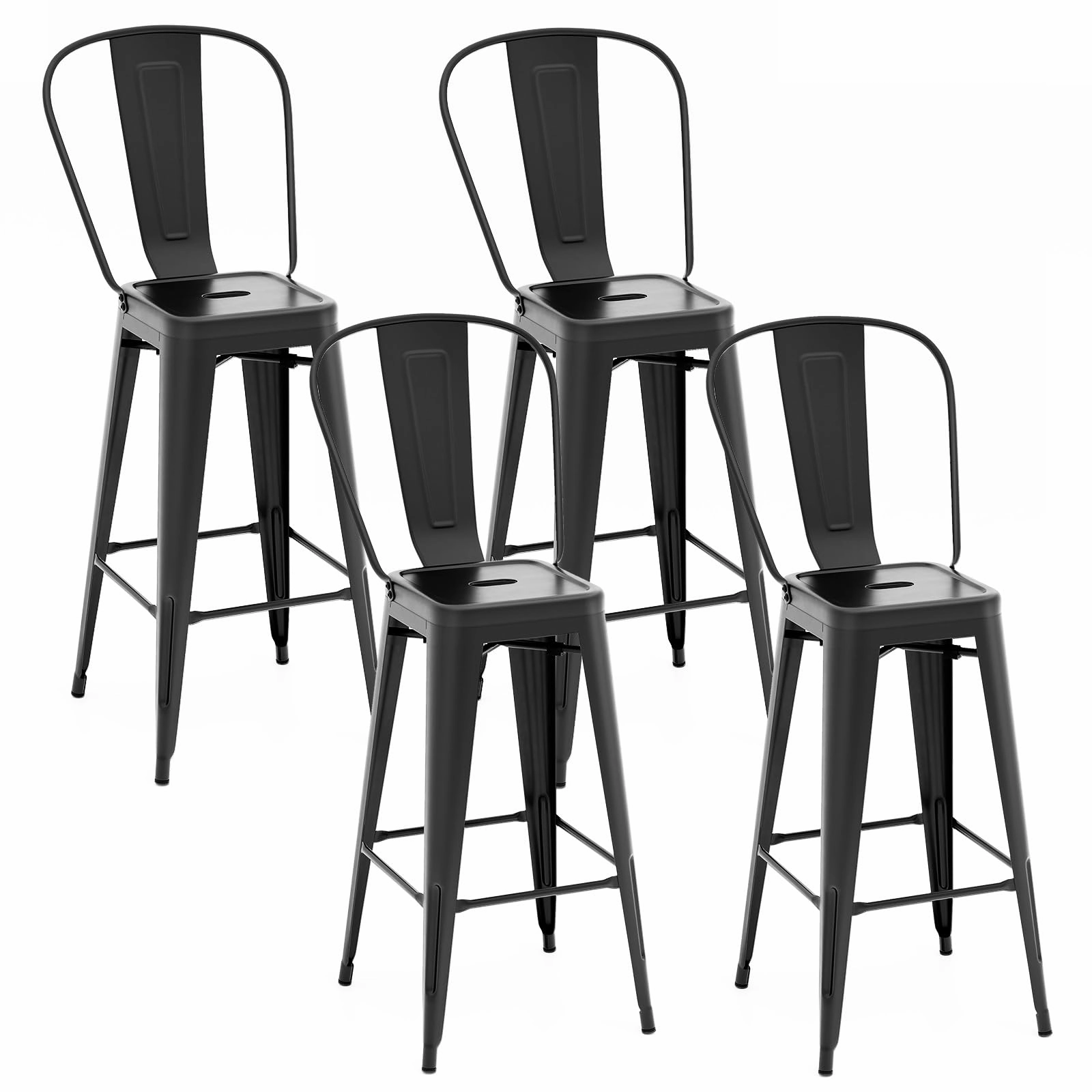 Giantex Metal Bar Stools Set of 4, 30" High Back Bar Height Chairs w/Footrest & Removable Backrest kitchen towel, placemats