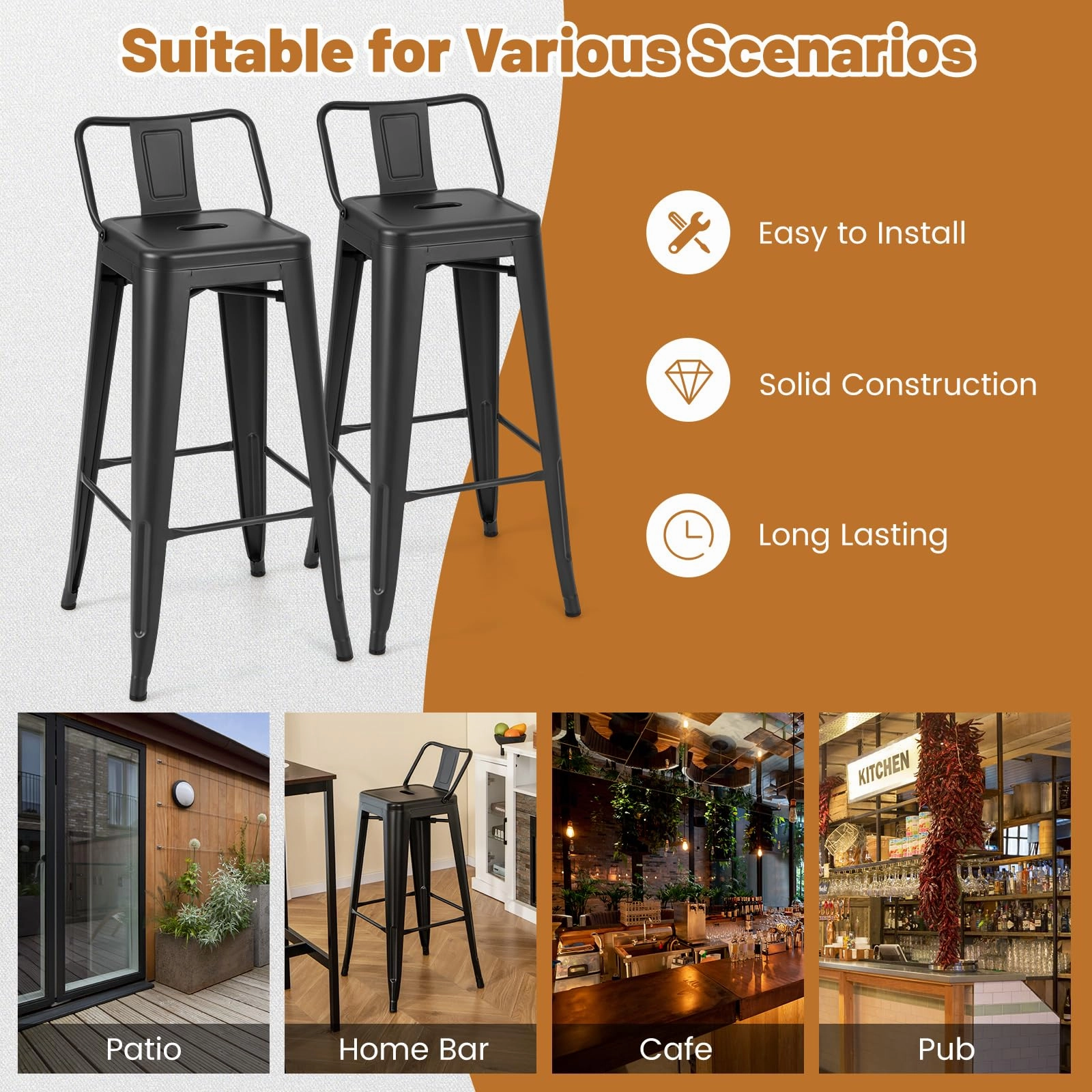 Giantex Metal Bar Stools Set of 4 for Kitchen Island