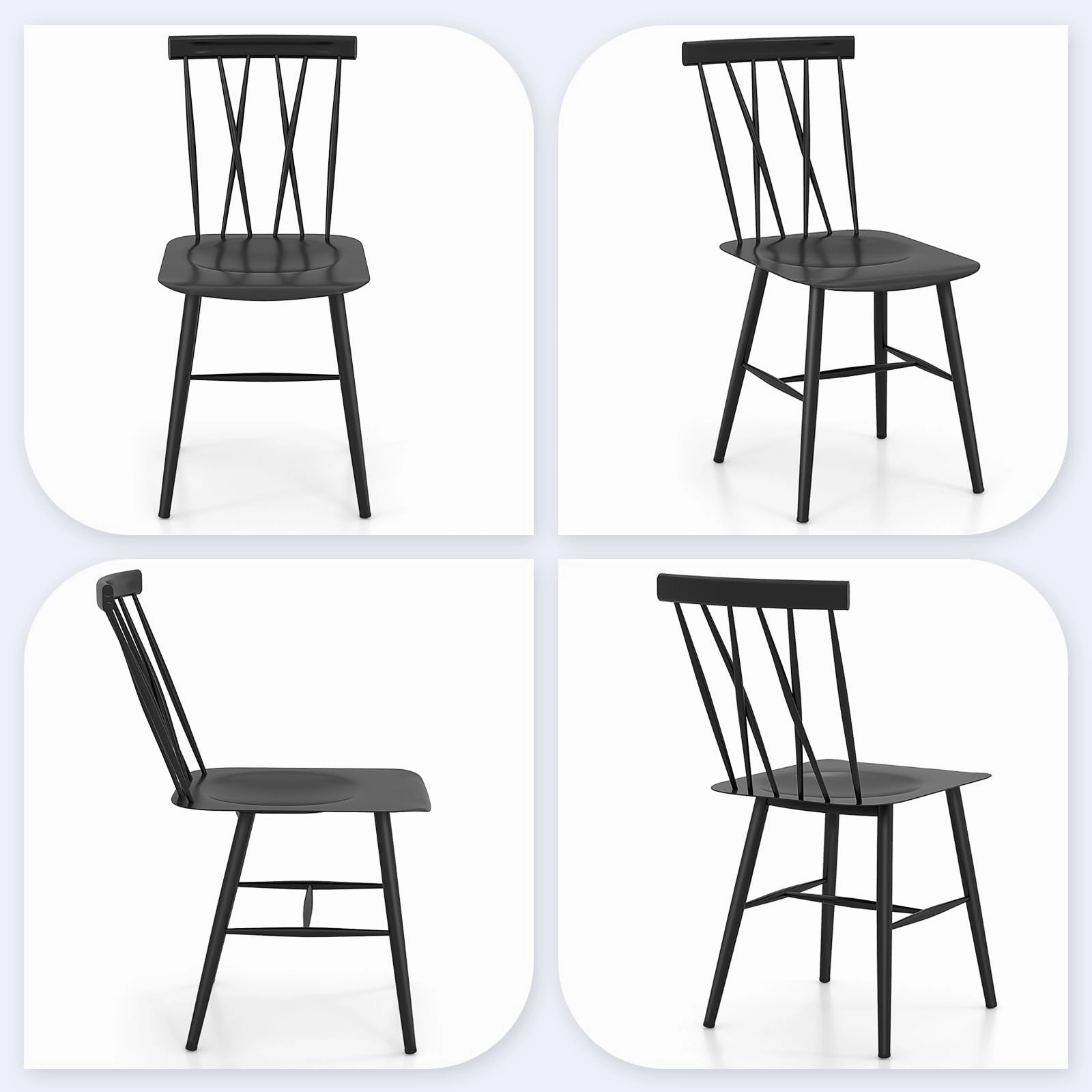 Giantex Metal Dining Chairs Set, Farmhouse Kitchen Chairs w/High Cross Backrest & Curved Seat