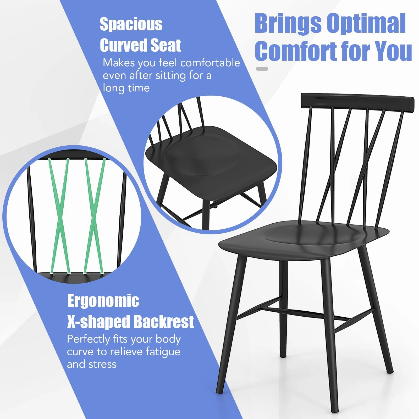 Giantex Metal Dining Chairs Set, Farmhouse Kitchen Chairs w/High Cross Backrest & Curved Seat
