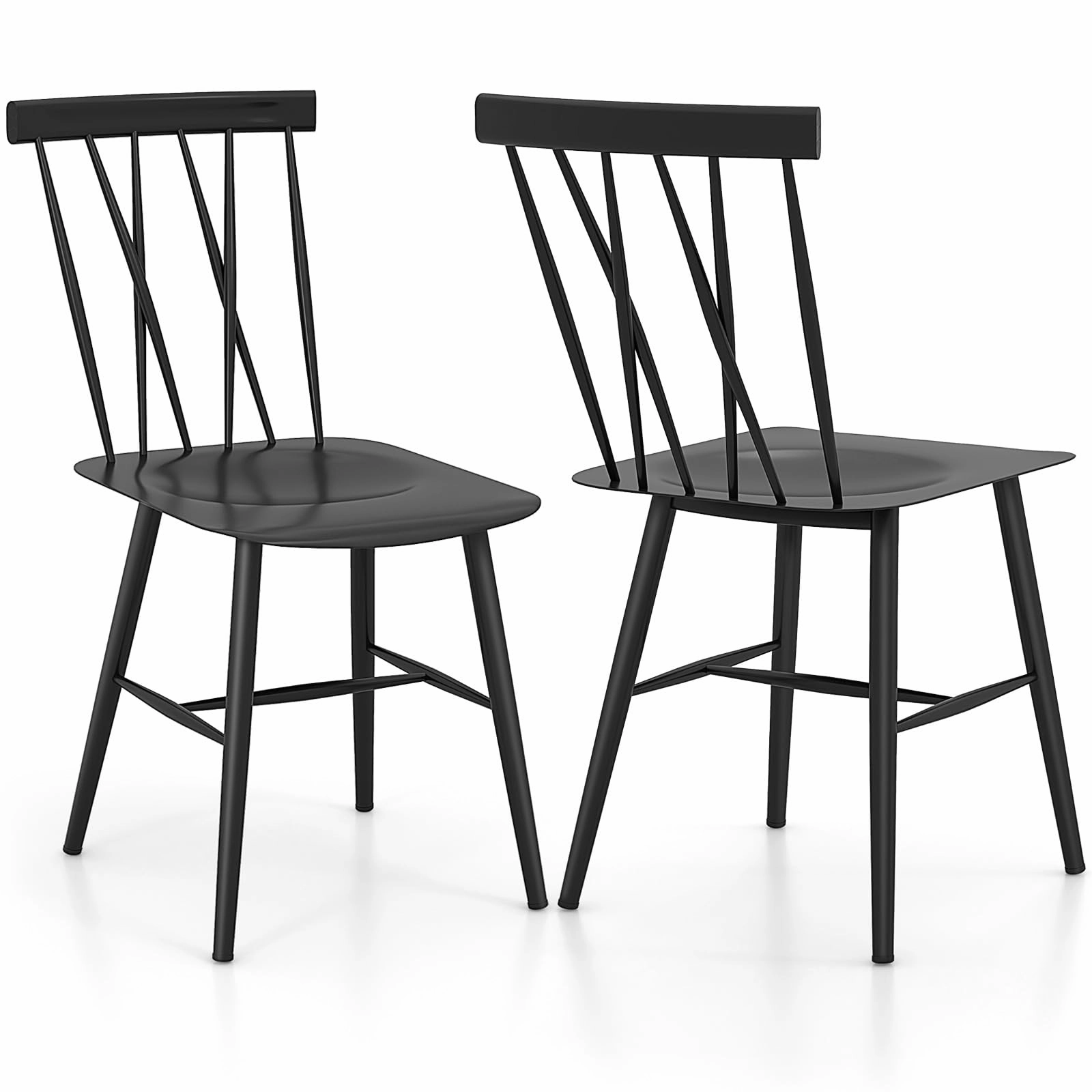 Giantex Metal Dining Chairs Set, Farmhouse Kitchen Chairs w/High Cross Backrest & Curved Seat