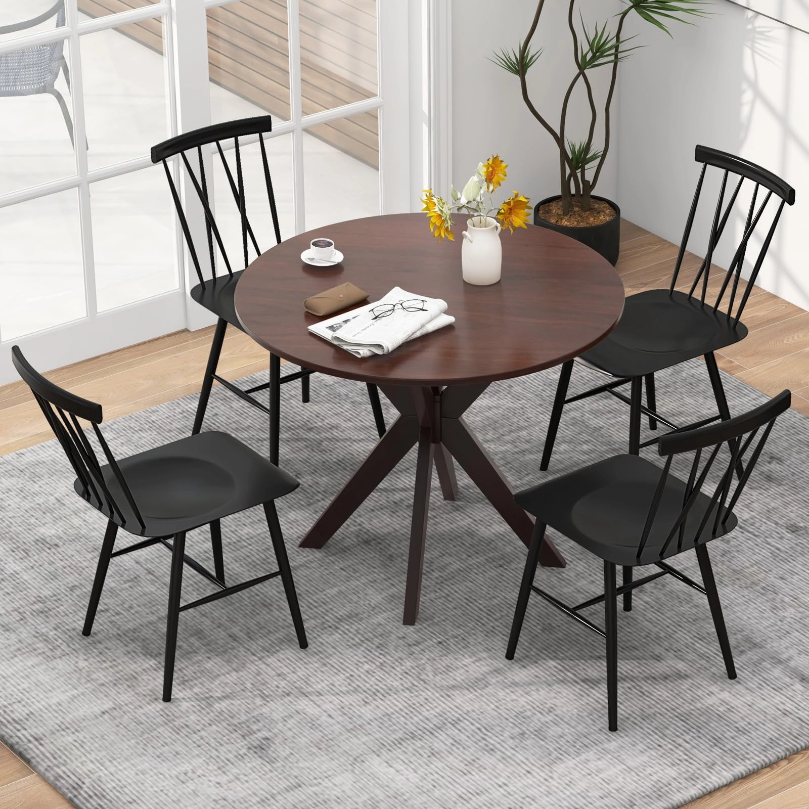 Giantex Metal Dining Chairs Set, Farmhouse Kitchen Chairs w/High Cross Backrest & Curved Seat