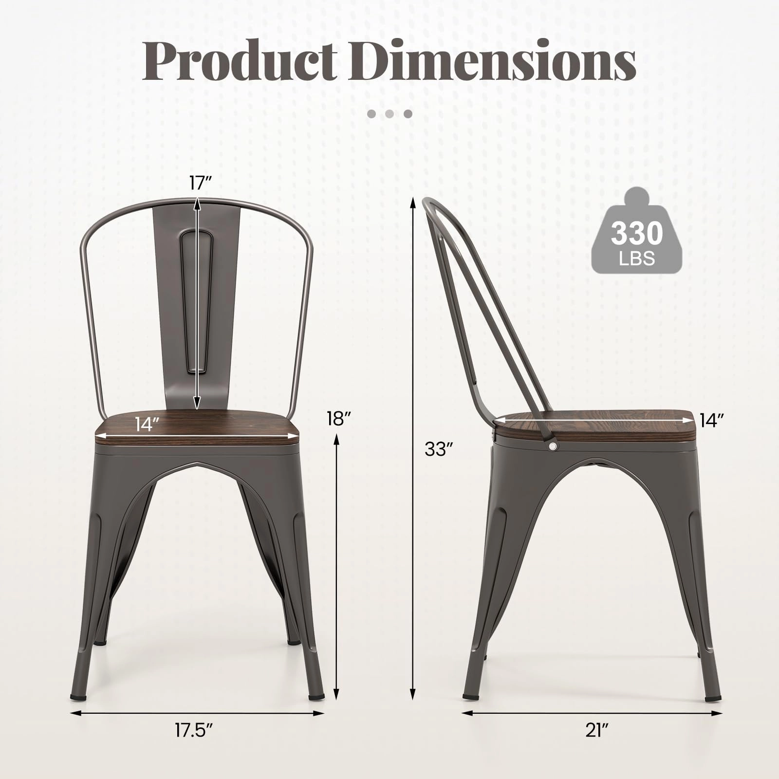 Giantex Metal Dining Chairs Set of 4, Stackable Kitchen Chairs with Wood Seat & Removable Backrest