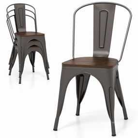 Giantex Metal Dining Chairs Set of 4, Stackable Kitchen Chairs with Wood Seat & Removable Backrest kitchen towel, placemats