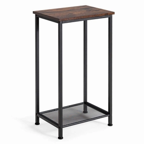Giantex Metal Frame and Storage Shelf Narrow Nightstand for Living Room, Bedroom Accent Furniture Sofa SideTable (1, Rustic Brown) throw pillow, fuzzy blanket
