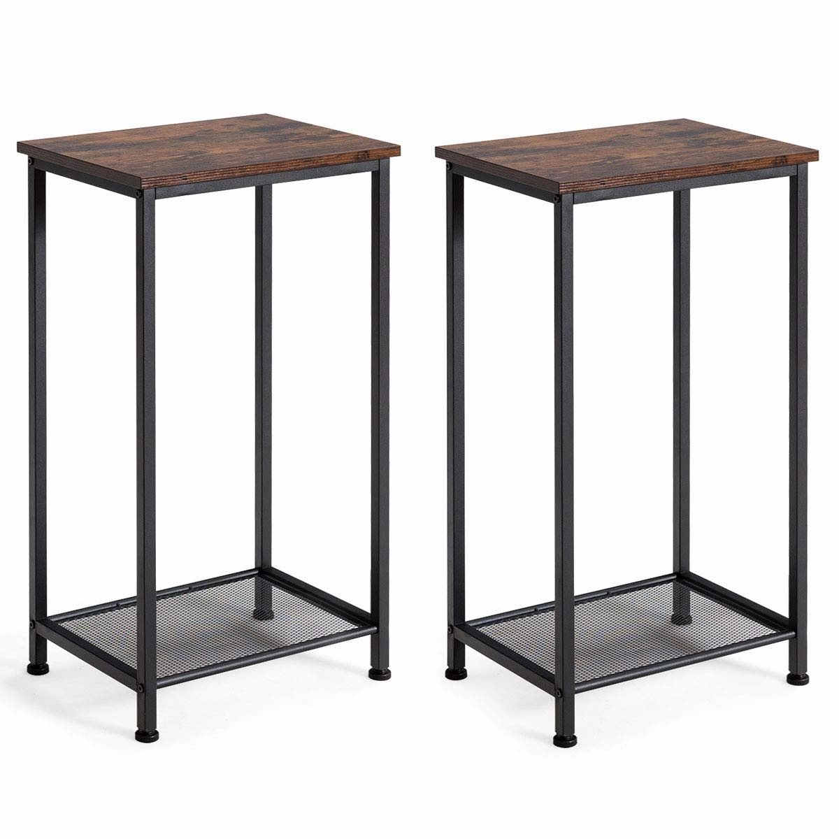 Giantex Metal Frame and Storage Shelf Narrow Nightstand for Living Room, Bedroom Accent Furniture Sofa SideTable (1, Rustic Brown)