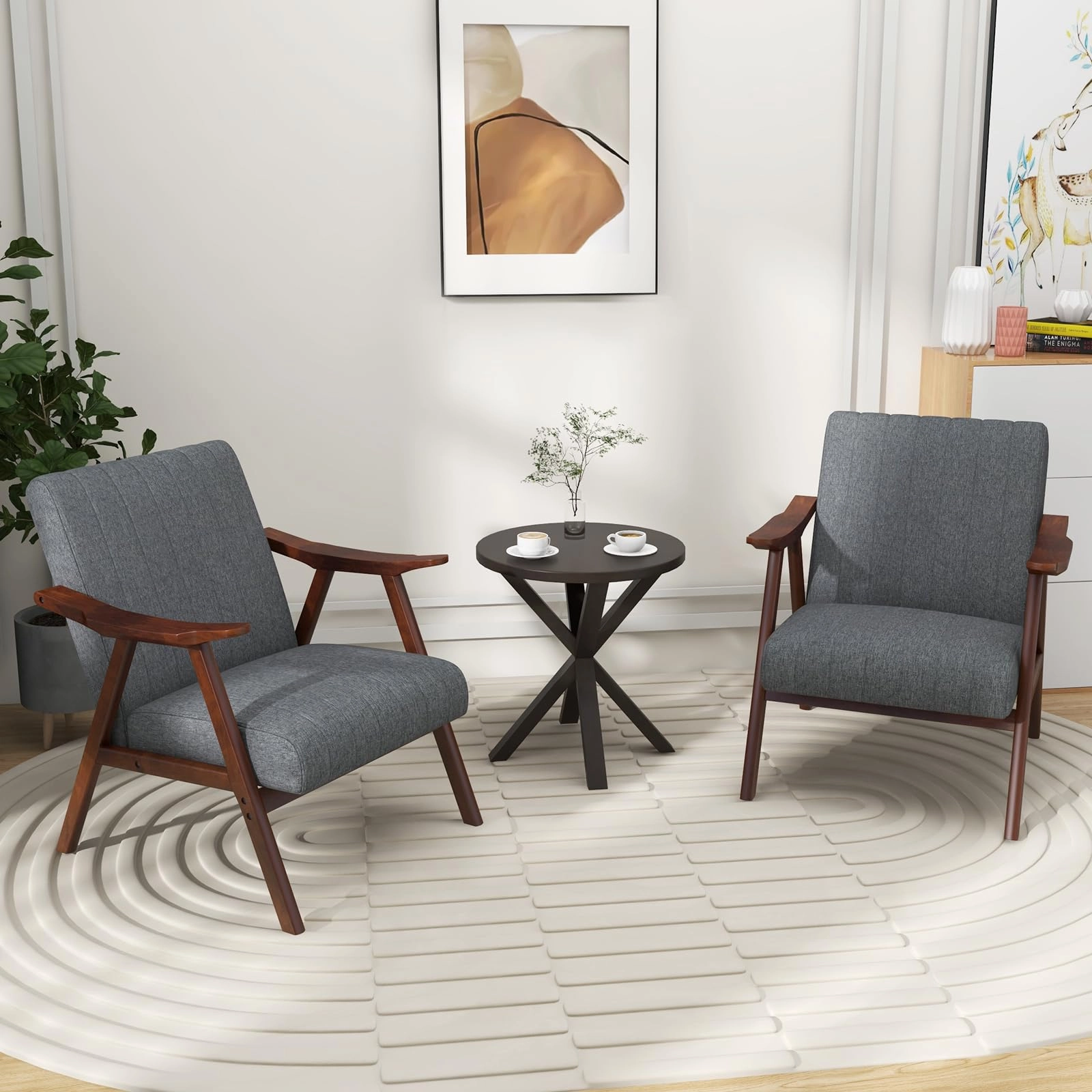 Giantex Mid-Century Modern Accent Chair - Comfy Upholstered Lounge Chair with Arms, Anti-Slip Felt Pads