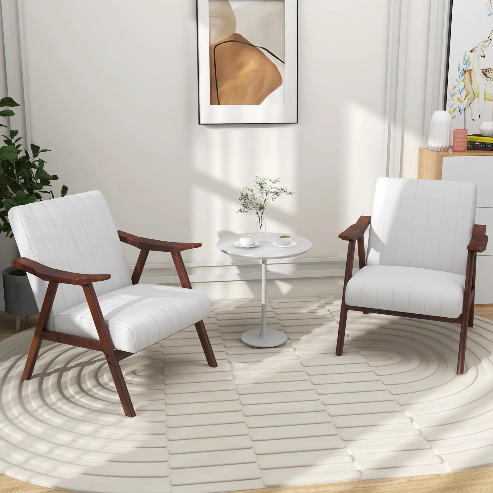 Giantex Mid-Century Modern Accent Chair - Comfy Upholstered Lounge Chair with Arms, Anti-Slip Felt Pads