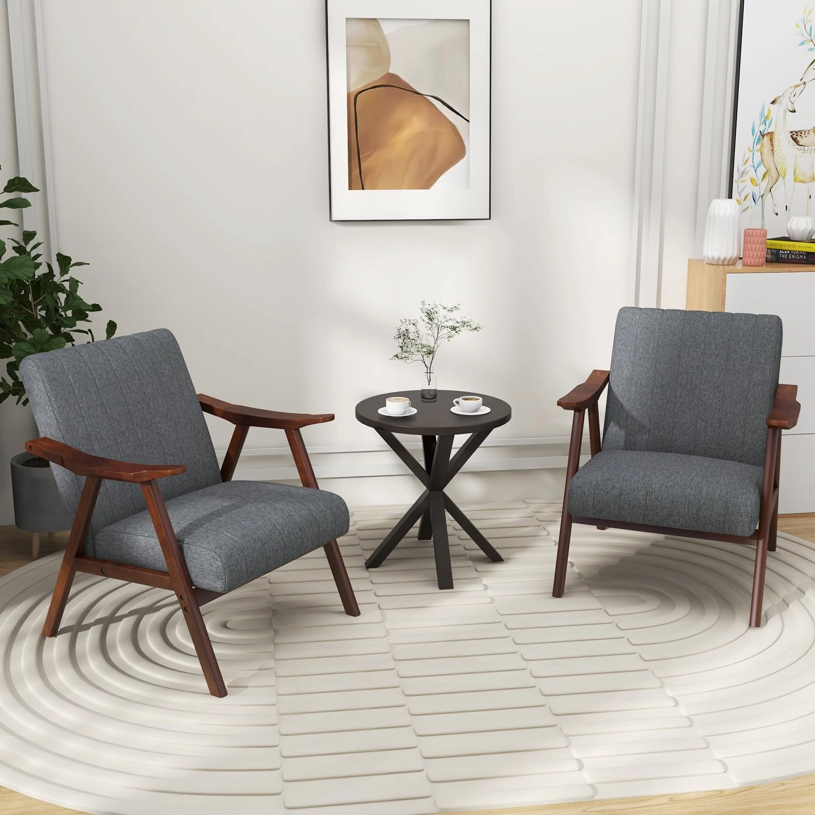 Giantex Mid-Century Modern Accent Chair - Comfy Upholstered Lounge Chair with Arms, Anti-Slip Felt Pads