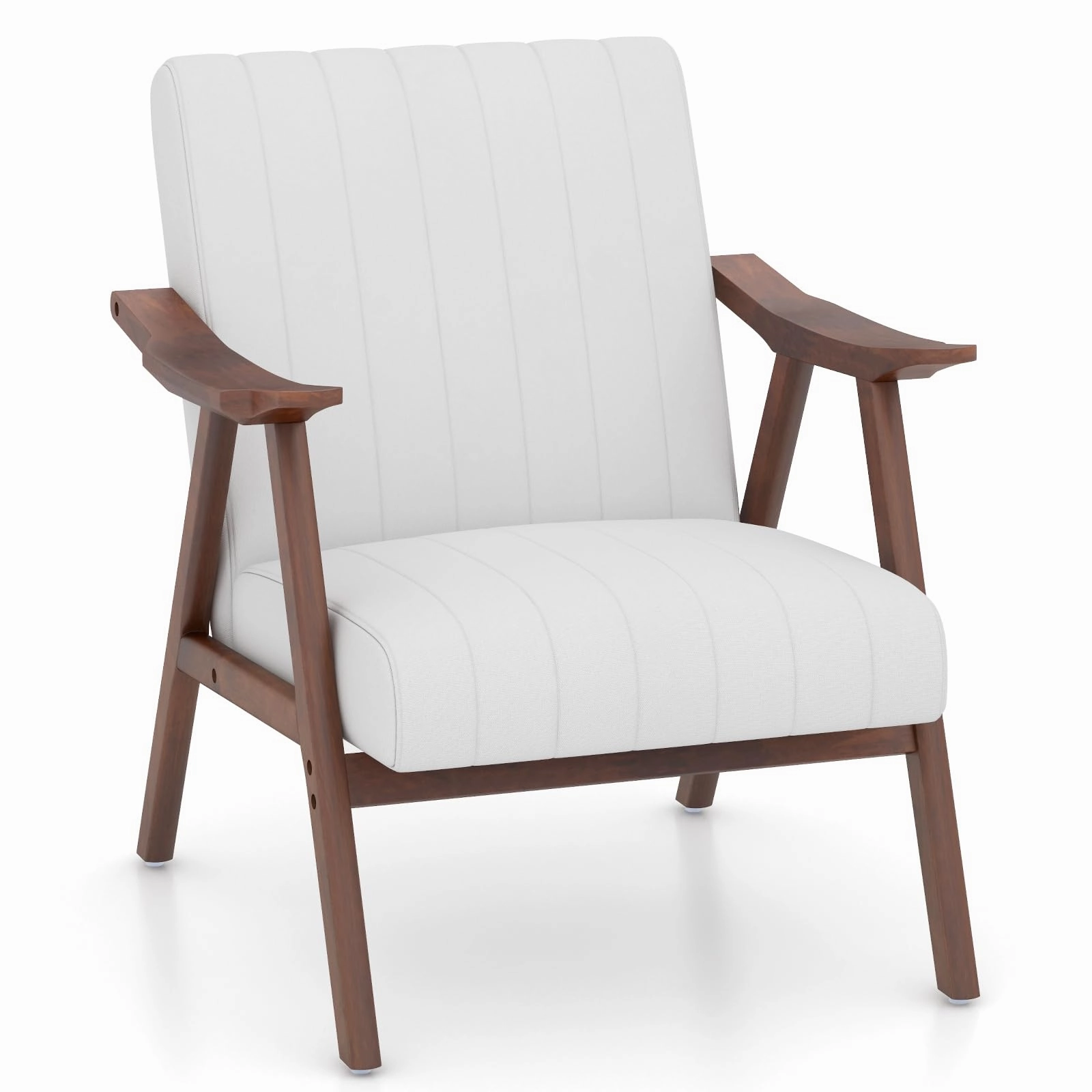 Giantex Mid-Century Modern Accent Chair - Comfy Upholstered Lounge Chair with Arms, Anti-Slip Felt Pads