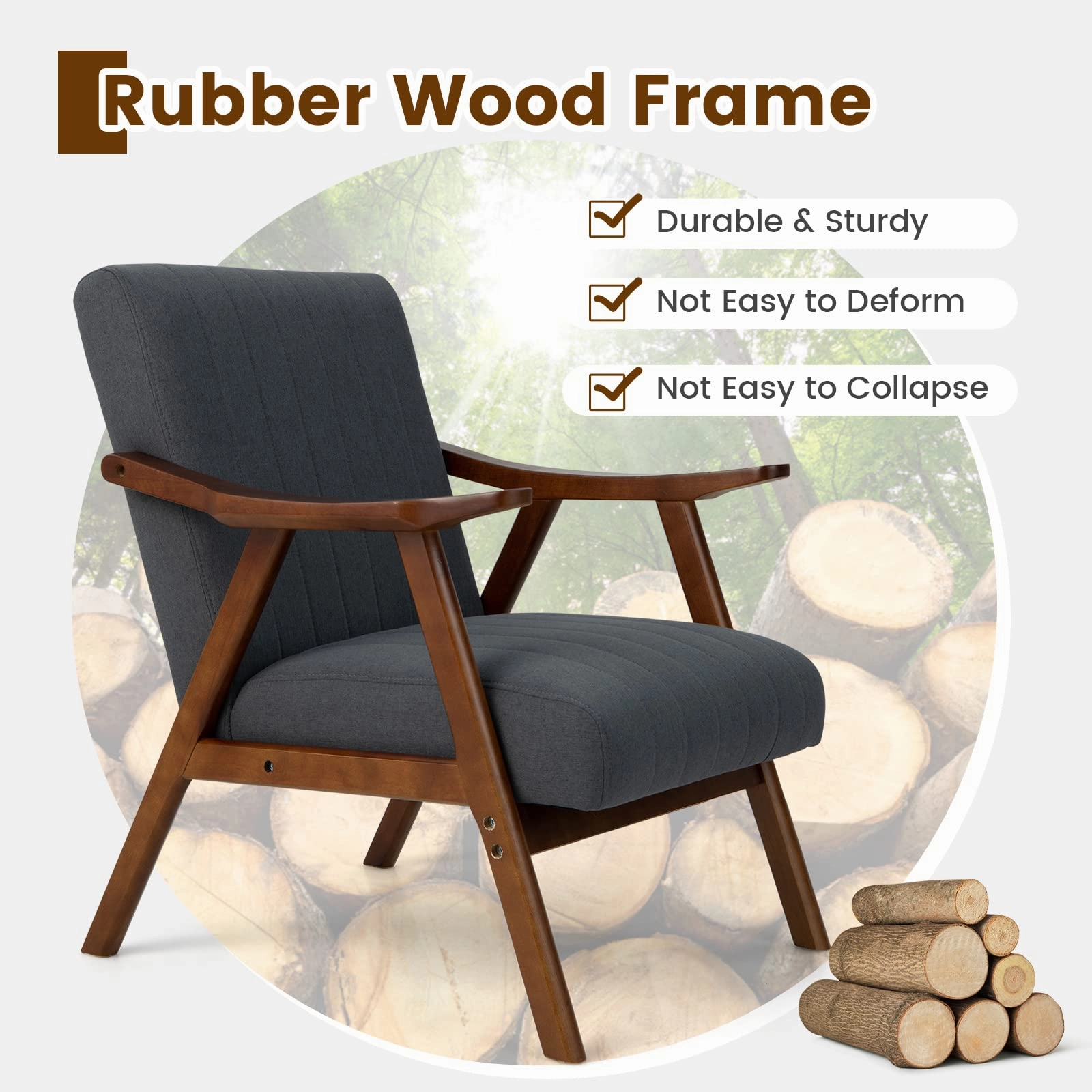 Giantex Mid-Century Modern Accent Chair - Comfy Upholstered Lounge Chair with Arms, Anti-Slip Felt Pads