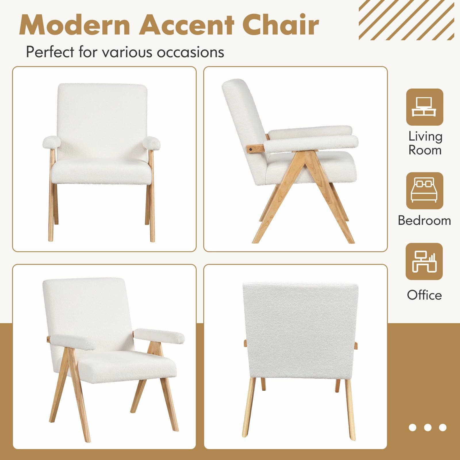 Giantex Mid-Century Modern Accent Chair, Sherpa Fabric Reading Chair with Padded Armrests