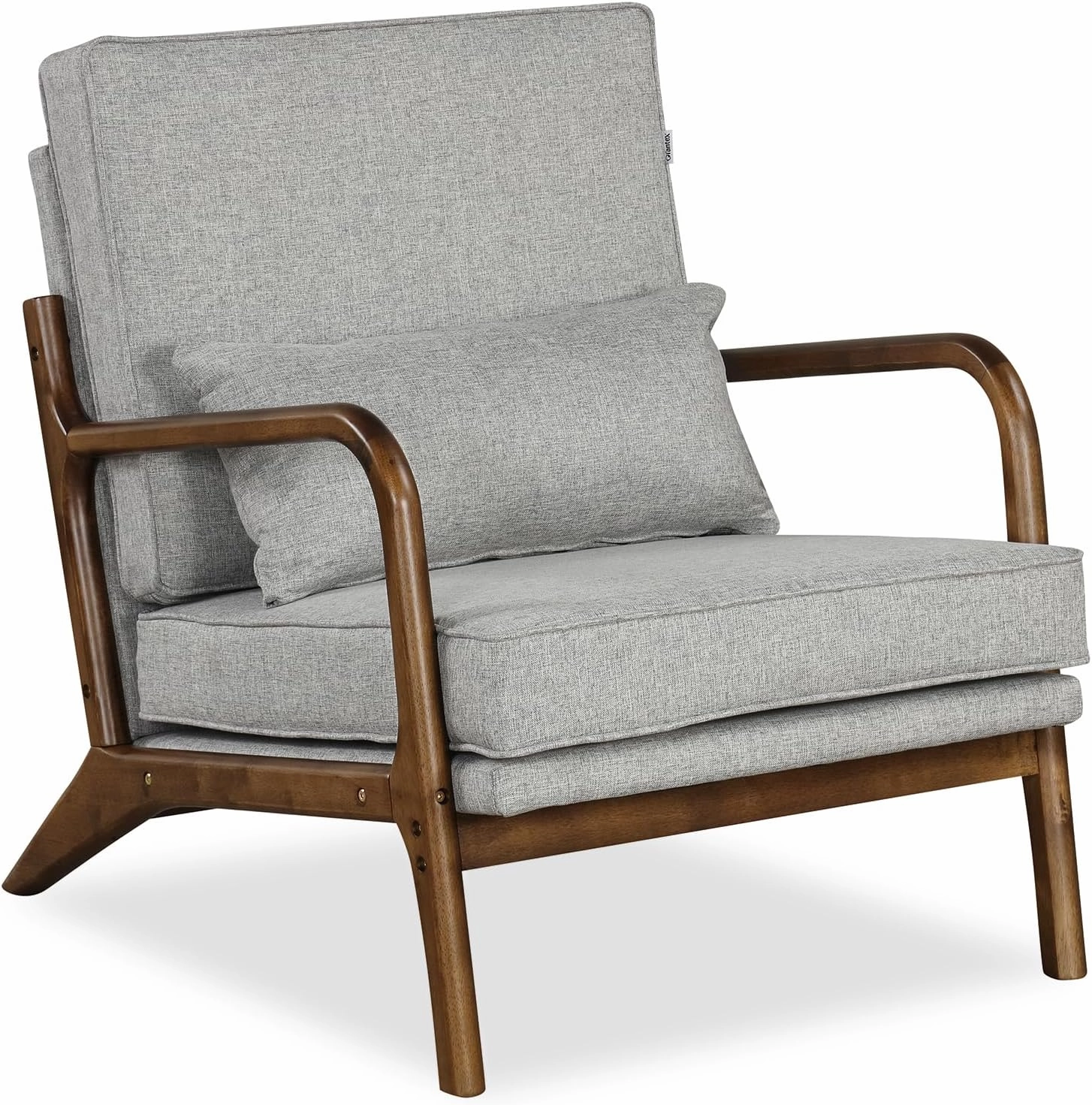 Giantex Mid Century Modern Accent Chair, Upholstered Armchair with Pillow, Rubber Wood Armrests & Legs