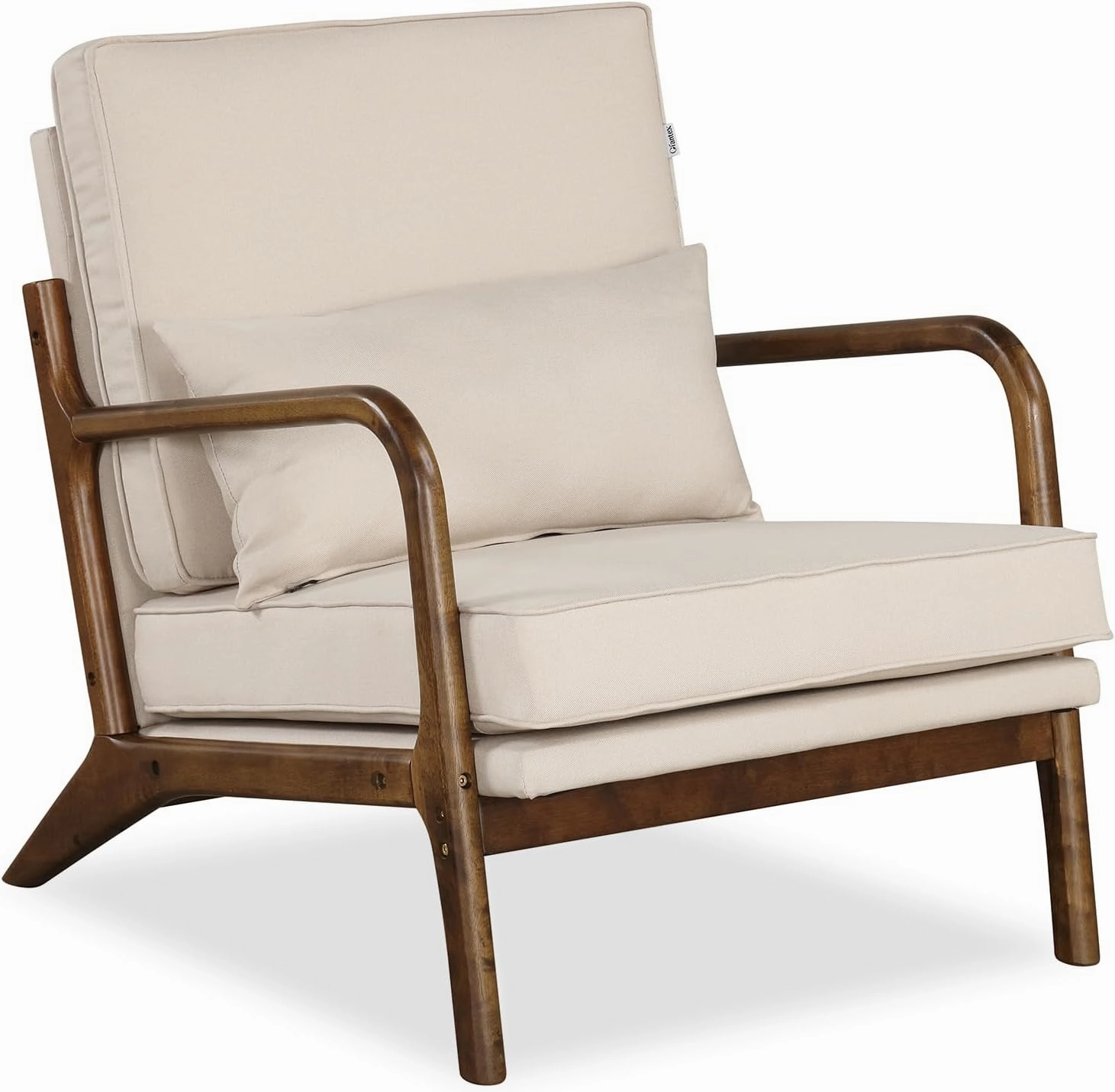 Giantex Mid Century Modern Accent Chair, Upholstered Armchair with Pillow, Rubber Wood Armrests & Legs sectional sofa, corner couch