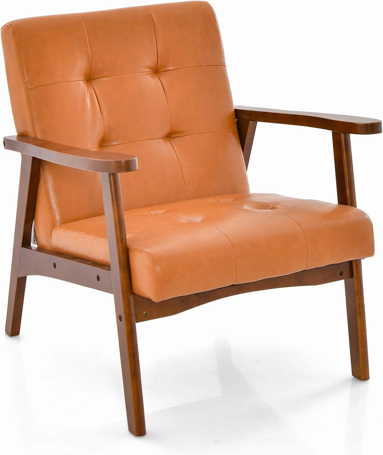 Giantex Mid Century Modern Accent Chair, Upholstered Tufted Armchair with Solid Rubber Wood Frame