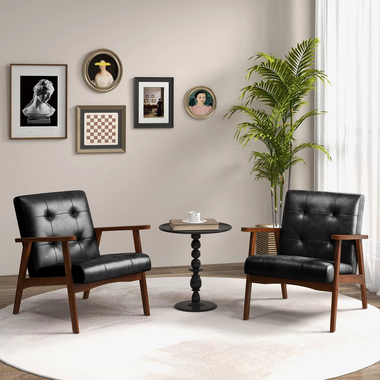 Giantex Mid Century Modern Accent Chair, Upholstered Tufted Armchair with Solid Rubber Wood Frame