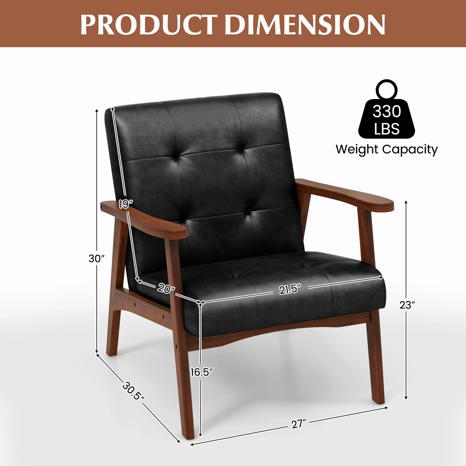 Giantex Mid Century Modern Accent Chair, Upholstered Tufted Armchair with Solid Rubber Wood Frame