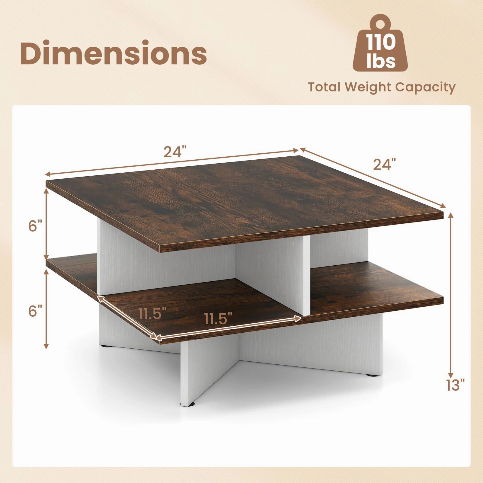 Giantex Mid Century Modern Center Table with 4 Storage Compartments