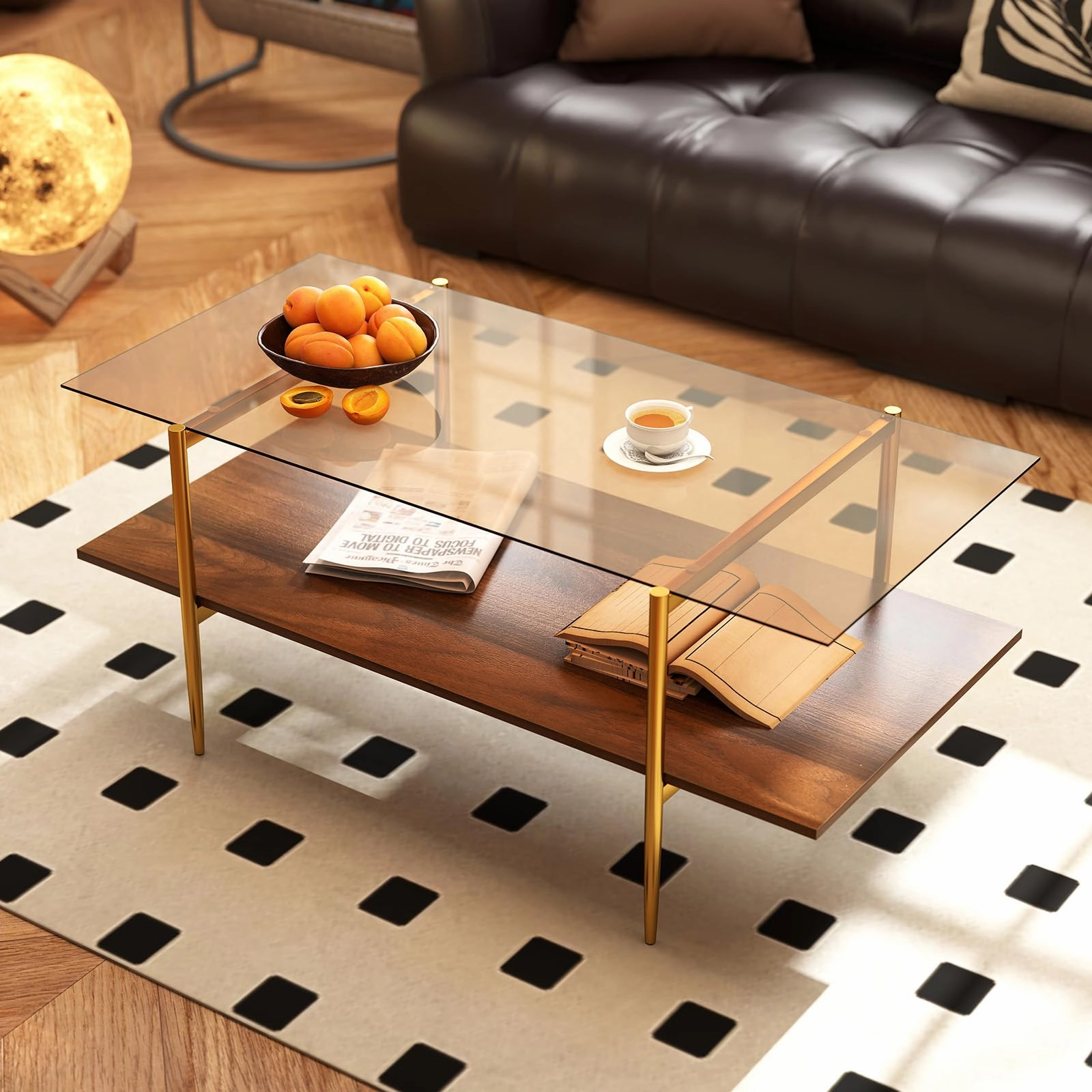 Giantex Mid Century Modern Center Table with Amber Tampered Glass Tabletop