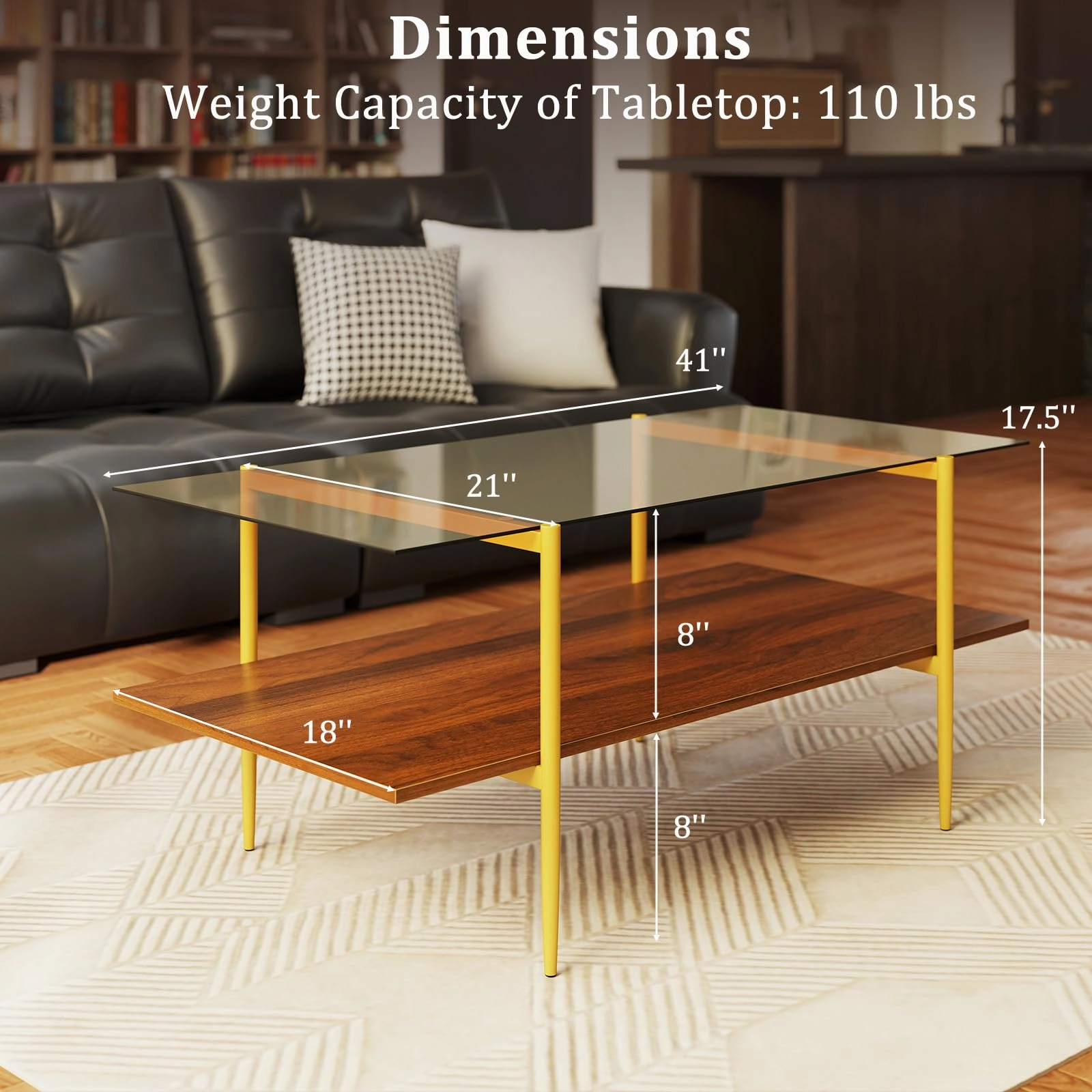 Giantex Mid Century Modern Center Table with Amber Tampered Glass Tabletop