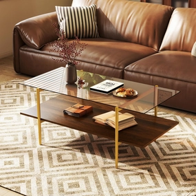 Giantex Mid Century Modern Center Table with Amber Tampered Glass Tabletop console table, hallway table