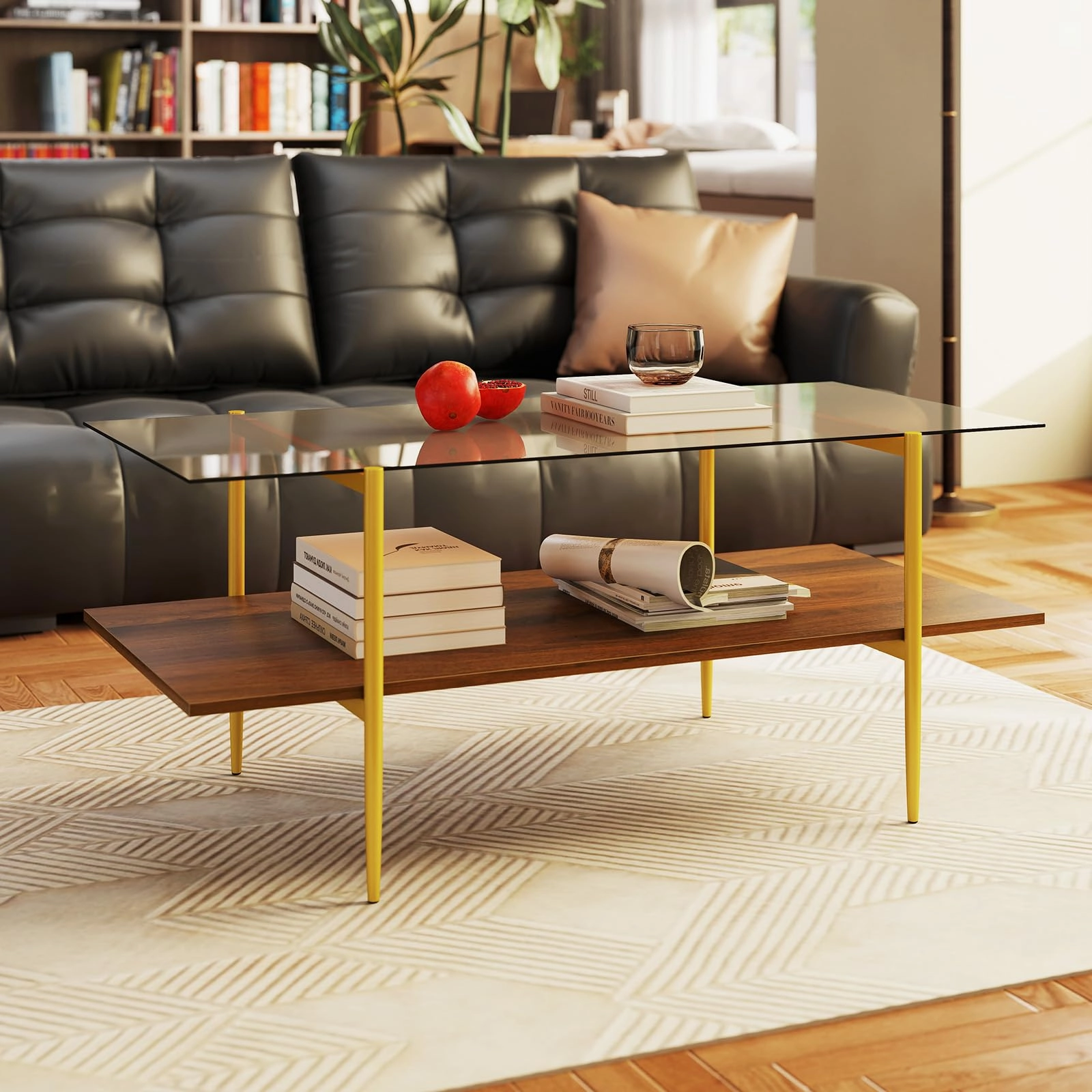 Giantex Mid Century Modern Center Table with Amber Tampered Glass Tabletop