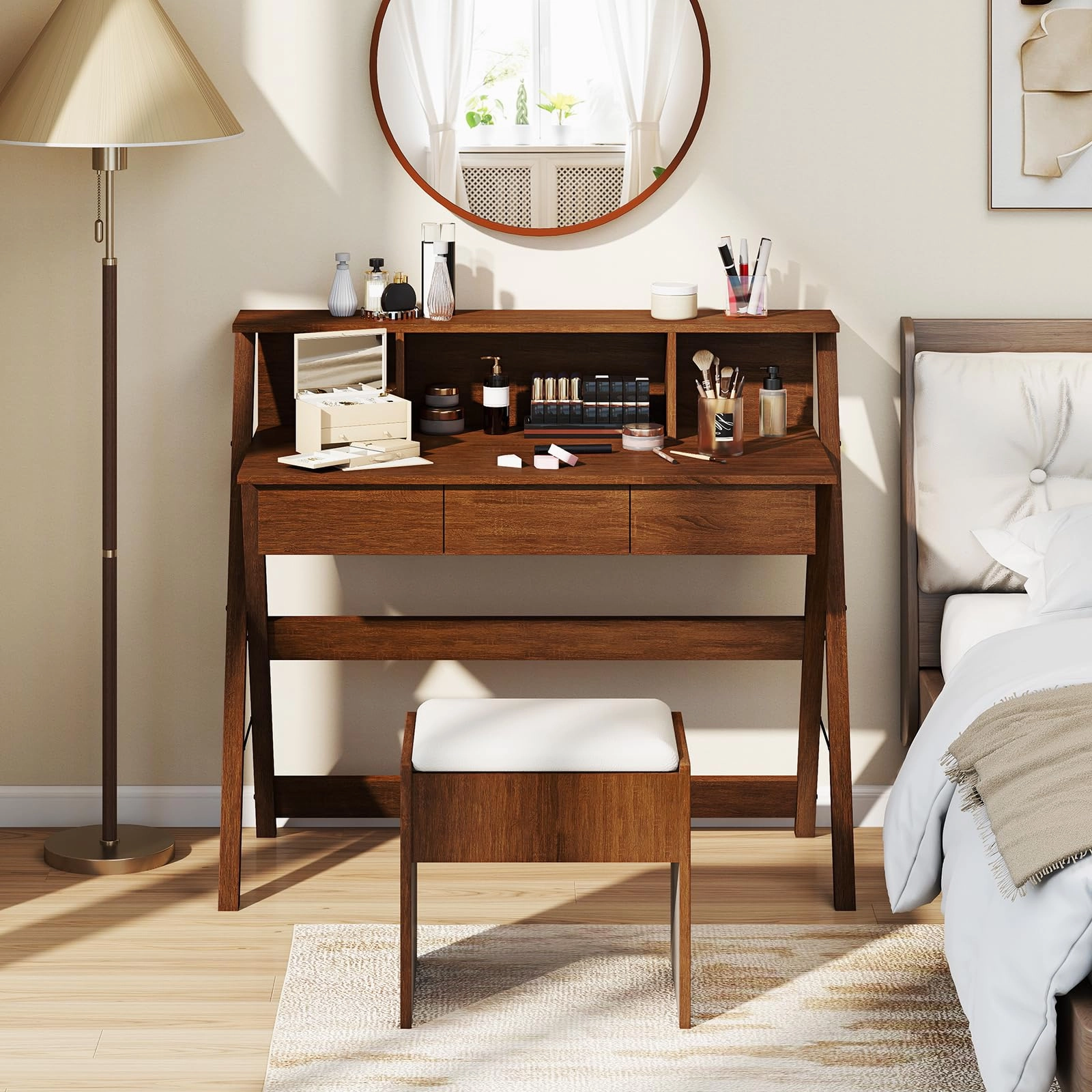 Giantex Mid Century Modern Desk with 3 Drawers