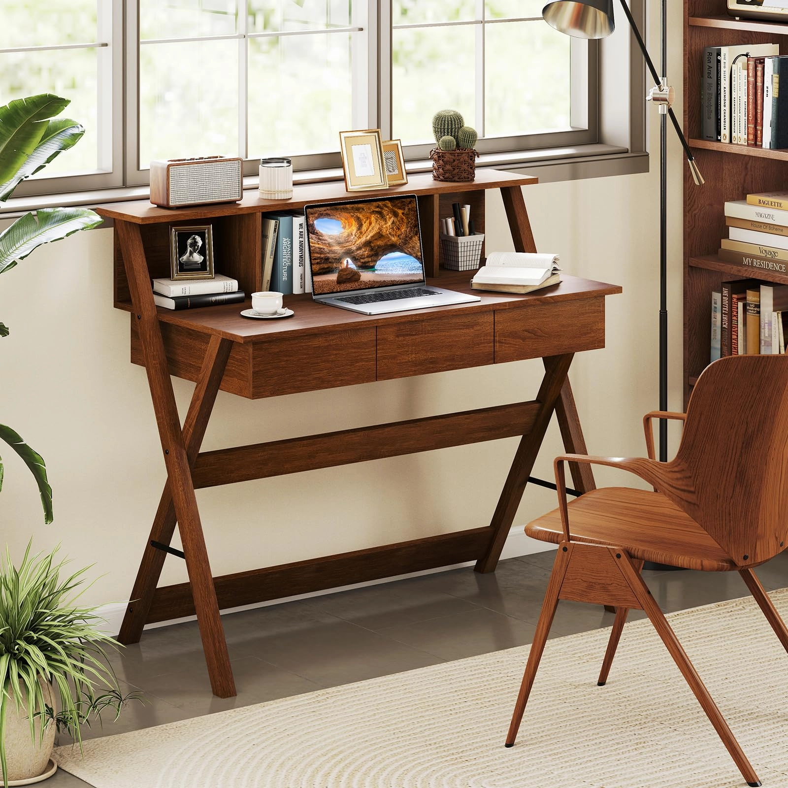 Giantex Mid Century Modern Desk with 3 Drawers
