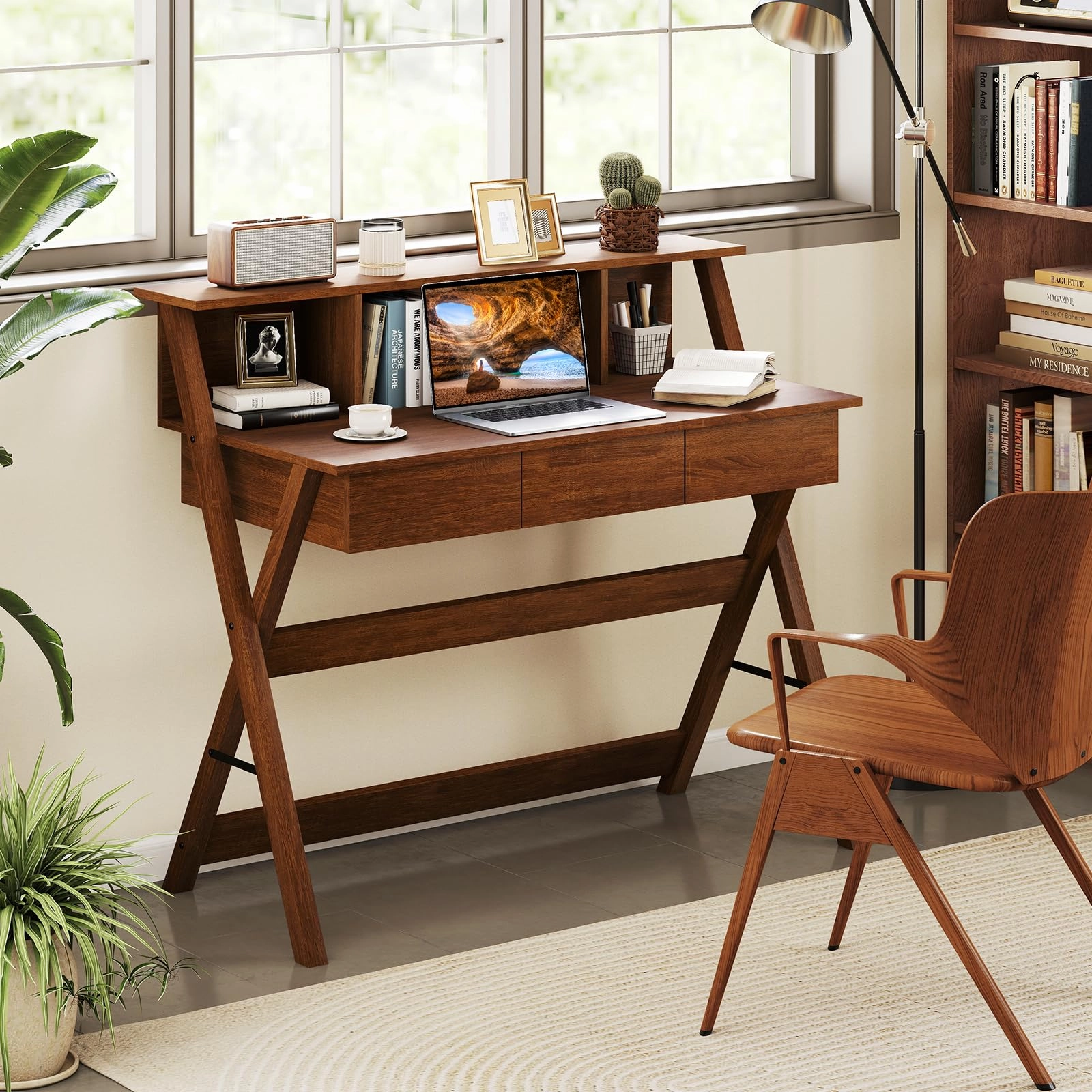 Giantex Mid Century Modern Desk with 3 Drawers