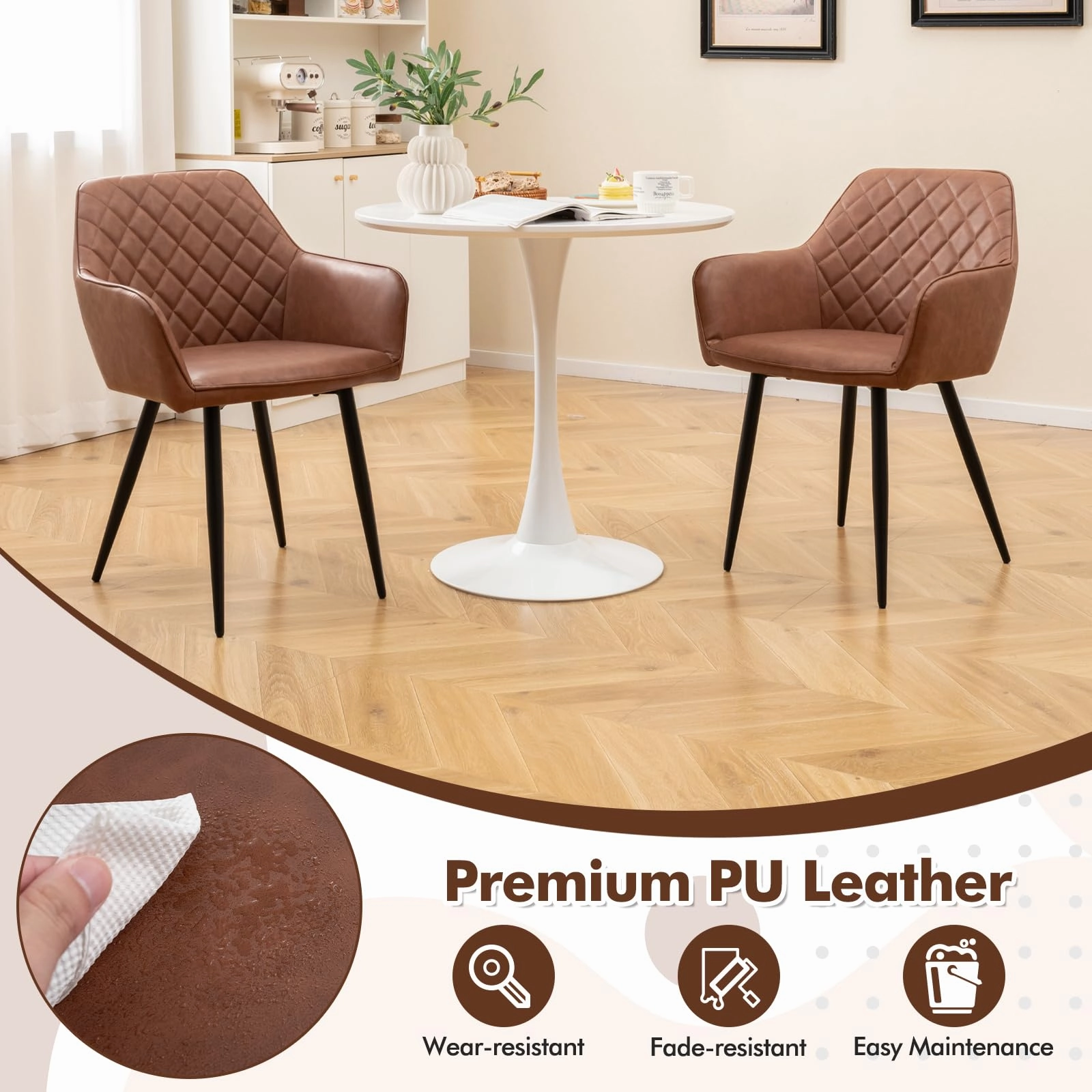 Giantex Mid Century Modern Dining Chairs Set of 2/4, Upholstered Accent Chairs w/Curved Backrest, Wide Seat & Armrests