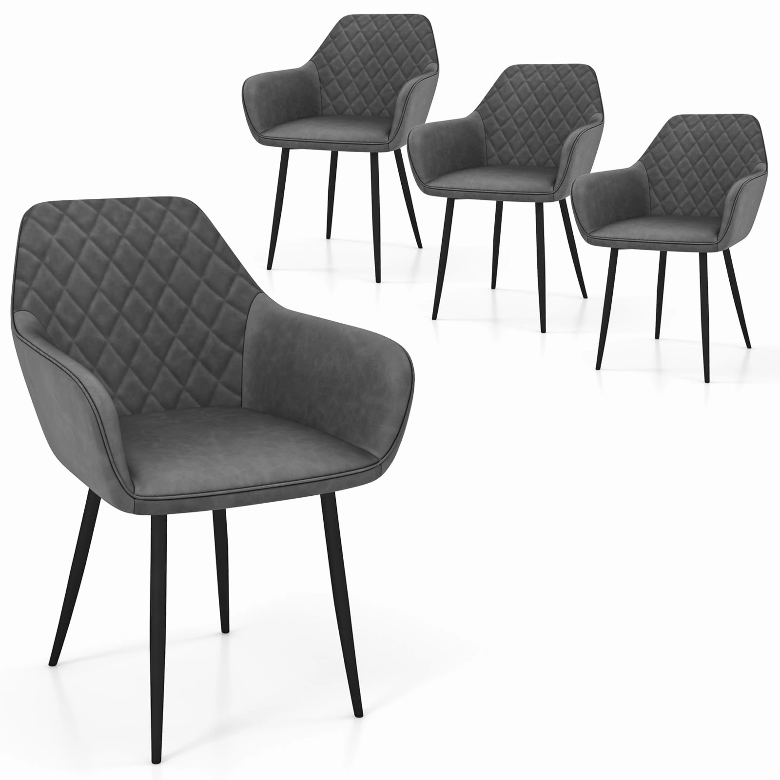 Giantex Mid Century Modern Dining Chairs Set of 2/4, Upholstered Accent Chairs w/Curved Backrest, Wide Seat & Armrests