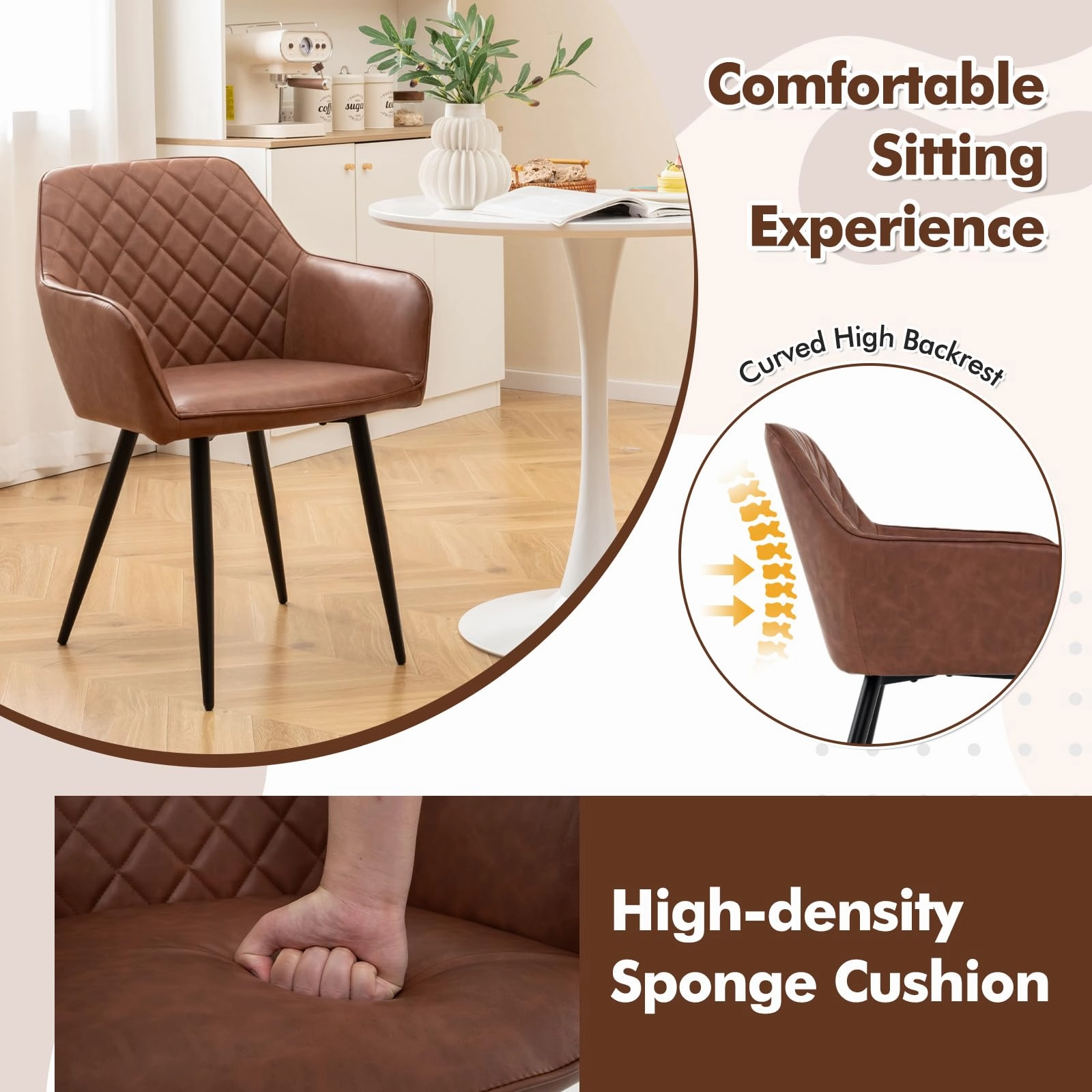 Giantex Mid Century Modern Dining Chairs Set of 2/4, Upholstered Accent Chairs w/Curved Backrest, Wide Seat & Armrests