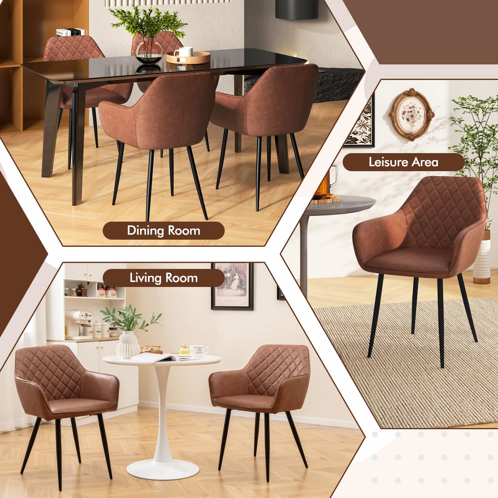 Giantex Mid Century Modern Dining Chairs Set of 2/4, Upholstered Accent Chairs w/Curved Backrest, Wide Seat & Armrests